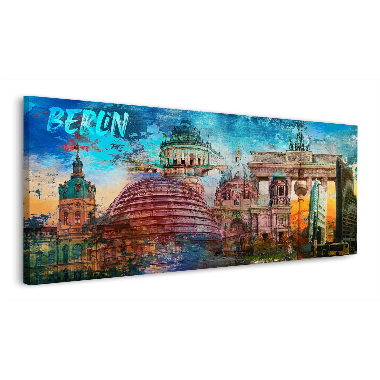 Artedinoi Leinwandbild Berlin Pop Art Architektur Leinwandbild Wandbild Kunstdruck XL Wanddek, Berliner Architektur