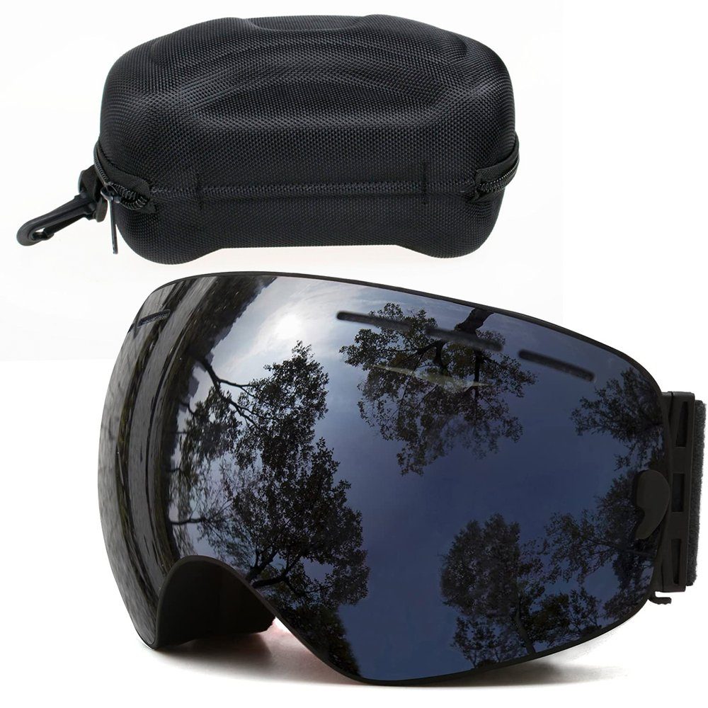 Rosnek Snowboardbrille Doppellagige Linse, magnetisch, Anti-Beschlag, UV400, für Skifahren, Männer Frauen Grau