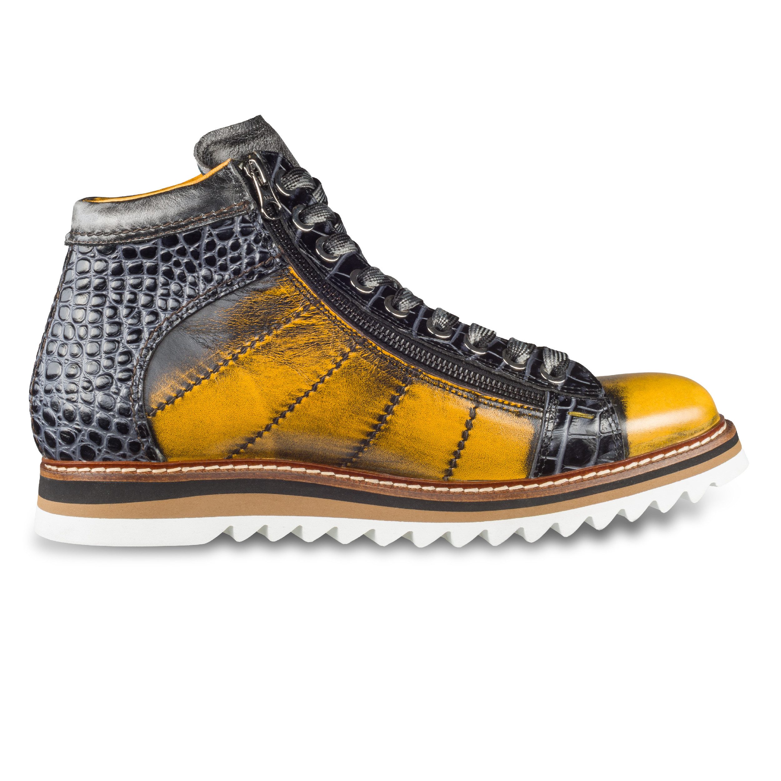 Lorenzi Lorenzi Sneaker-Stiefel Herren gelb/schwarz, Leder used-look Sneaker Handgefertigt