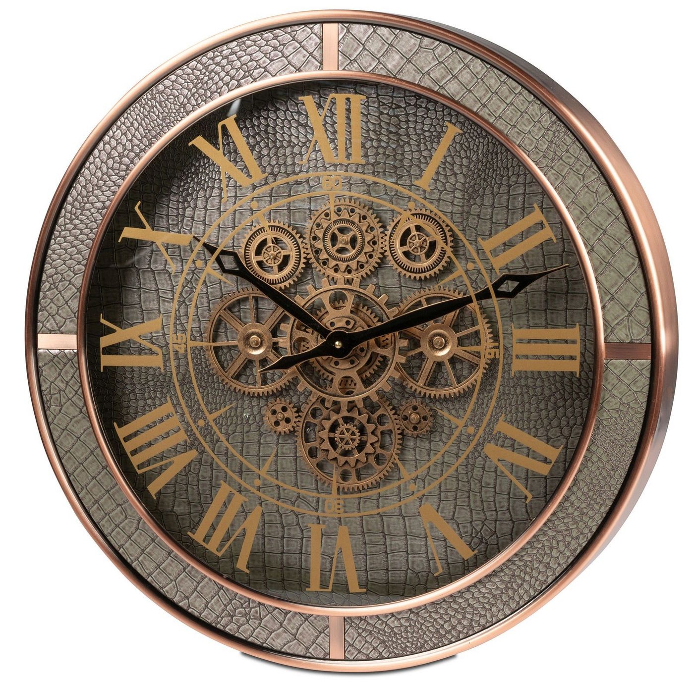 formano Wanduhr Vintage 58 x 58cm Uhr mit goldenen Zahnrädern römischen Ziffern Metall (Sichtbar bewegliche Zahnräder)