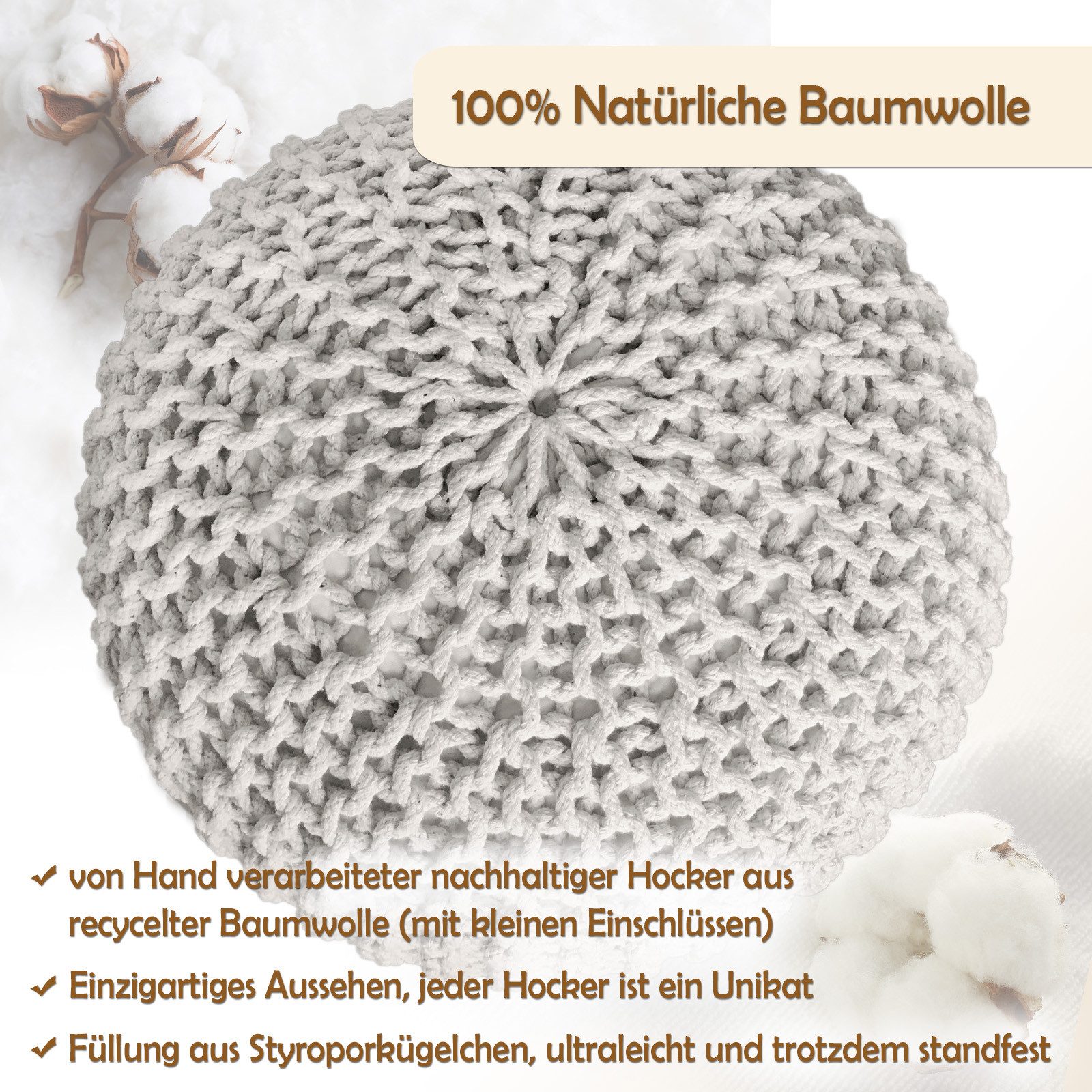 Amagohome Sitzhocker Strickhocker Pouf Ø45 o. 55cm Bodenkissen Sitzpouf XXL günstig online kaufen