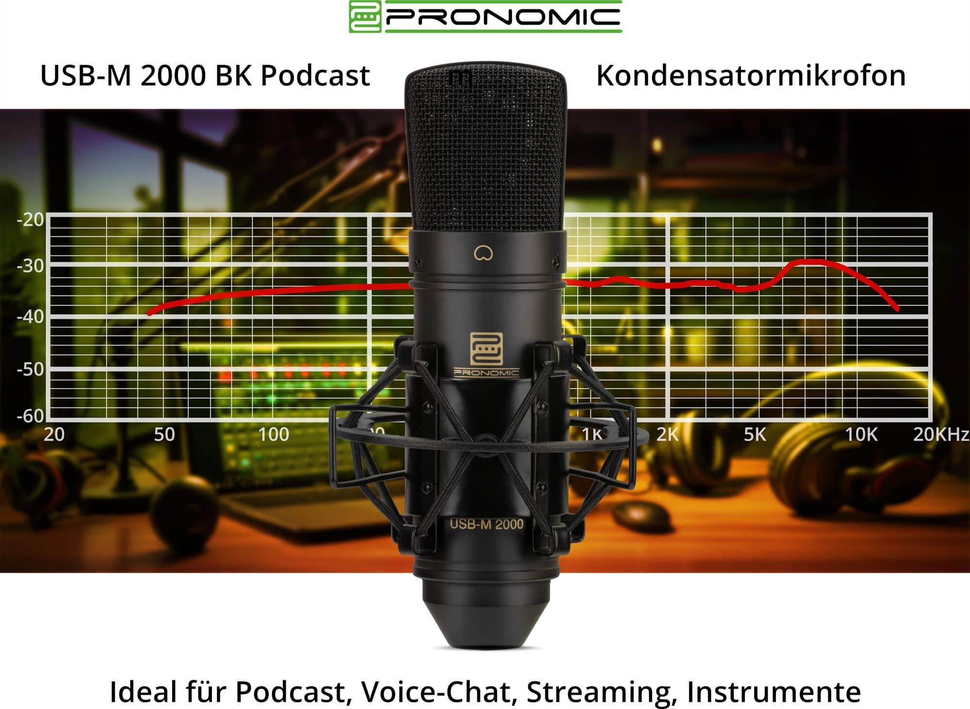 Pronomic Mikrofon USB-M 2000 BK Kondensatormikrofon - USB Plug & Play Studiomikrofon (USB-Kondensatormikrofonset, 4-tlg), inkl. Mikrofonspinne, Tischstativ & USB Kabel