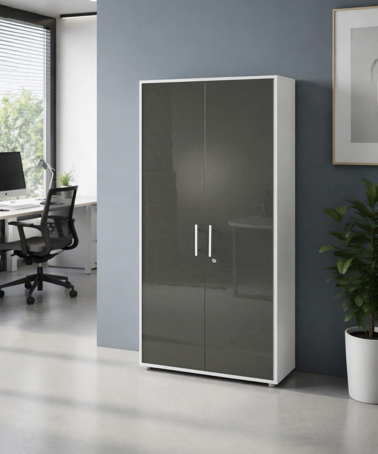 BMG Möbel Aktenschrank Office Edition abschließbar, 5 Ordnerhöhen, Platz für über 45 DIN A4 Ordner