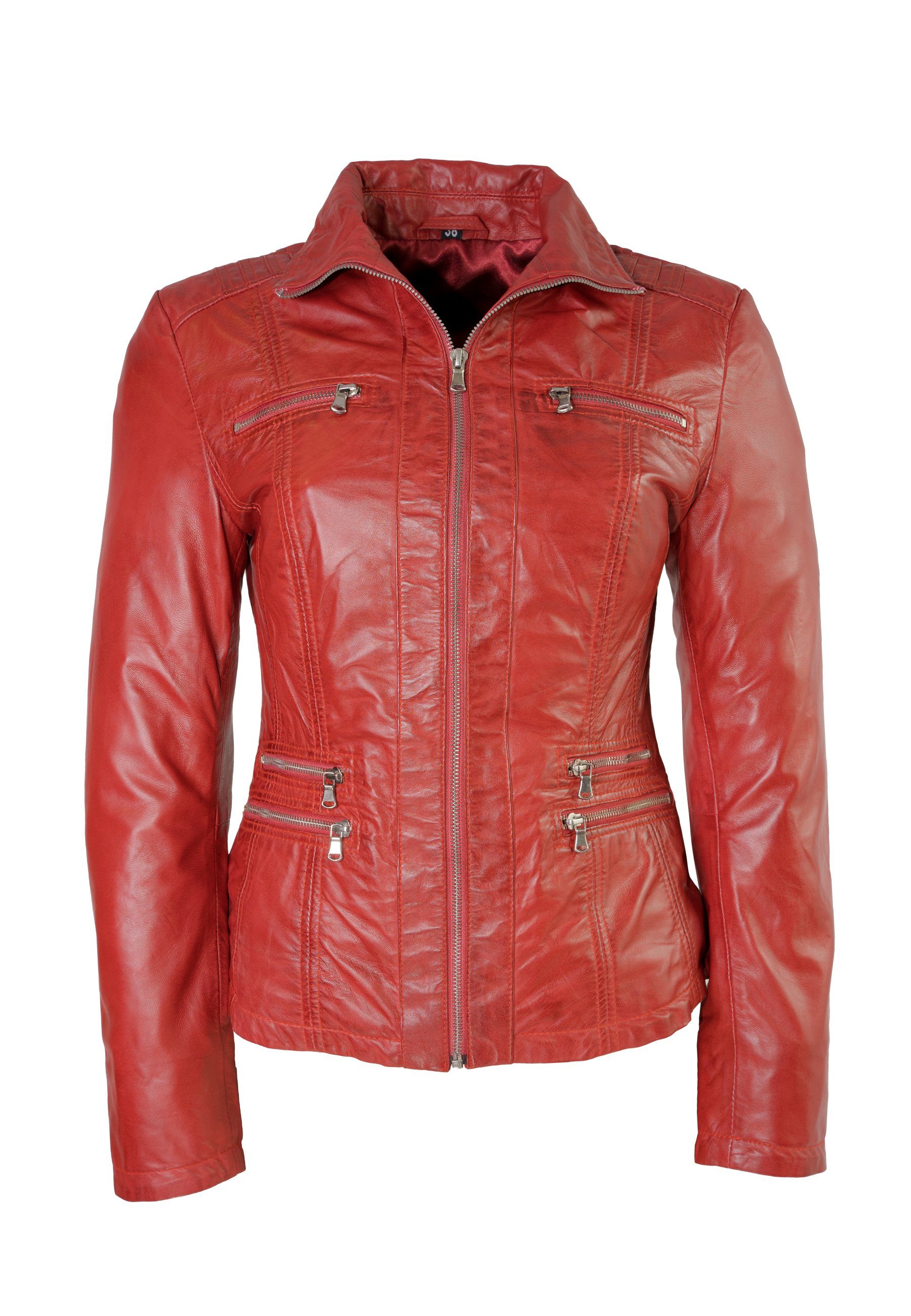 Lolus Lederjacke aus Klassisch Rot Leder Lammnappa Lederjacke weichem elegante Damen Clara