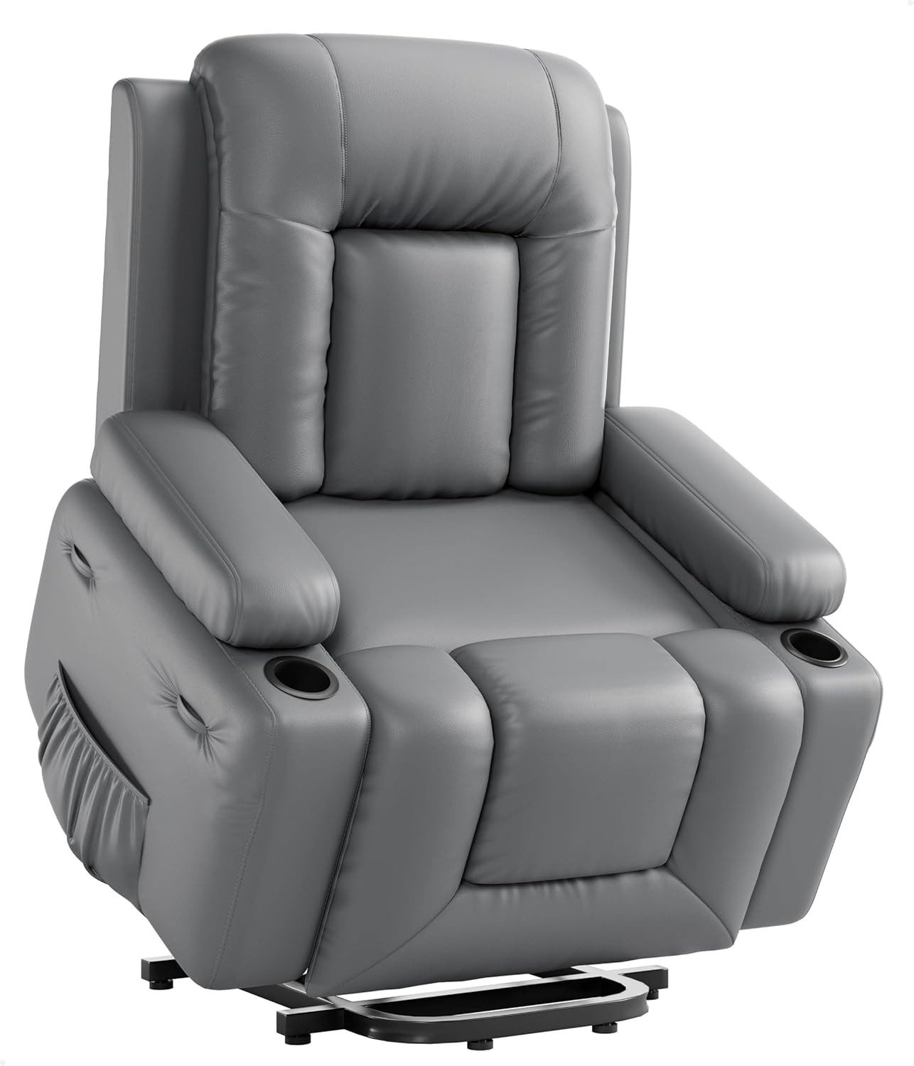 GarveeMore Massagesessel Elektrischer PU-Leder Fernsehsessel,Relaxsessel,Fernsehsessel, mit Aufstehhilfe, Heizung, Liegefunktion und verstellbarer Rückenlehne