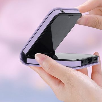 Wigento Handyhülle Für Samsung Galaxy Z Flip5 5G Kunstleder Handy Tasche + Umhängeband