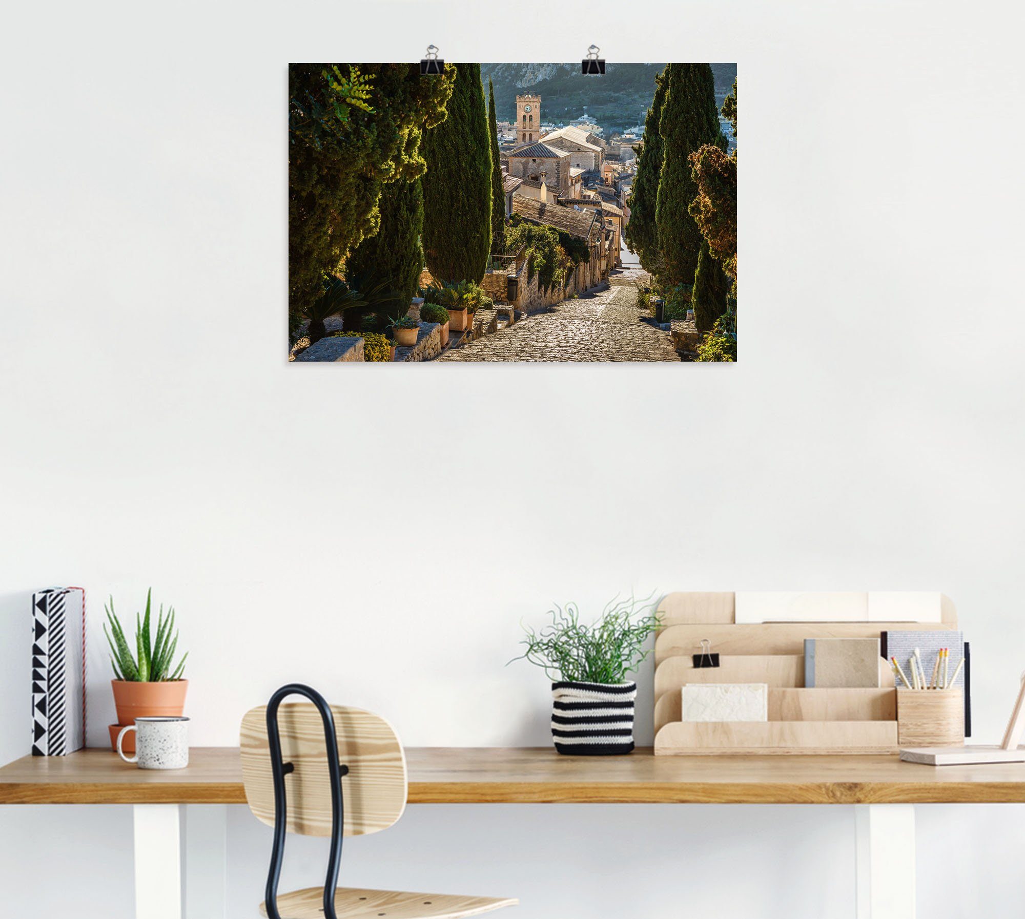 Artland Wandbild Blick versch. Mallorca als Poster oder Pollenca, in Alubild, Wandaufkleber vom Größen auf (1 Kalvarienberg Leinwandbild, St)
