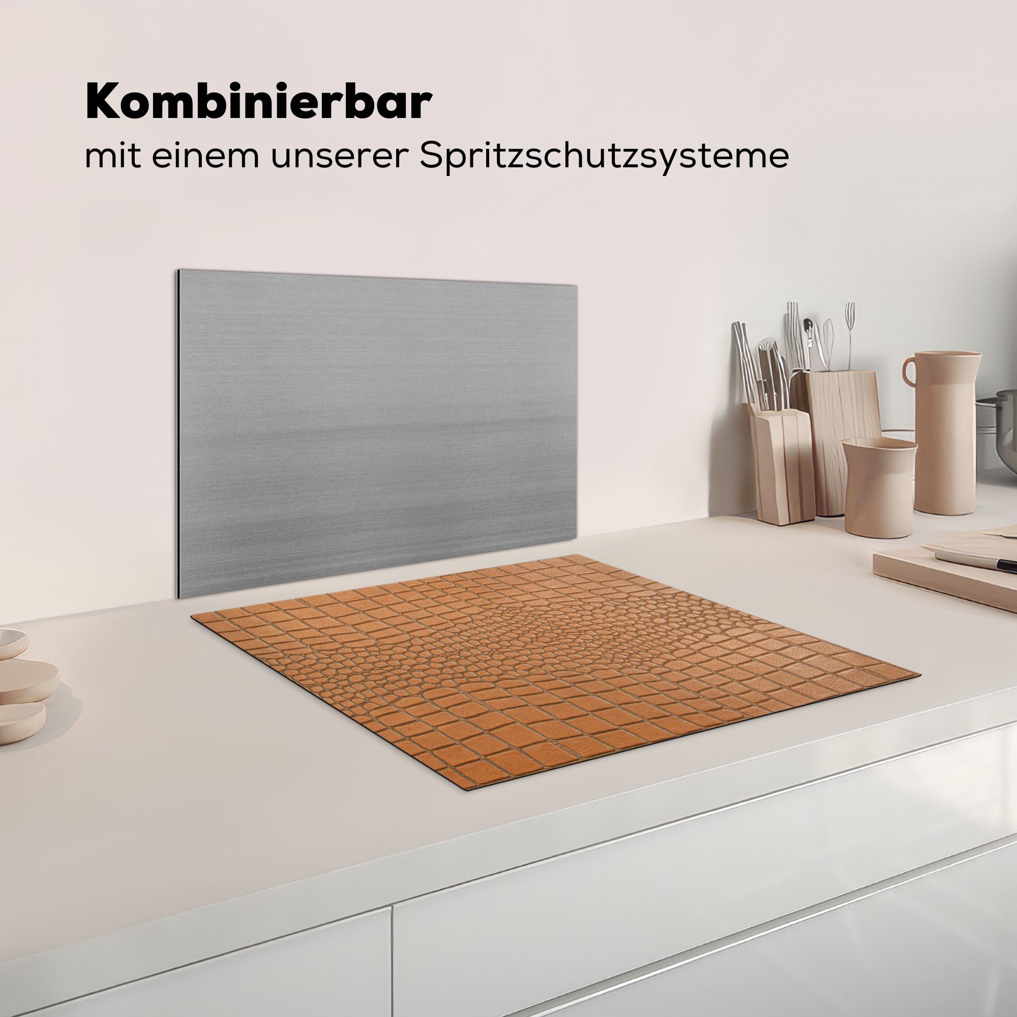 (1 Herdblende-/Abdeckplatte Textur - 58x51 - Küchen Tierhaut, Dekoration tlg), für cm, Leder MuchoWow Vinyl, Induktionskochfeld Induktionsherd,