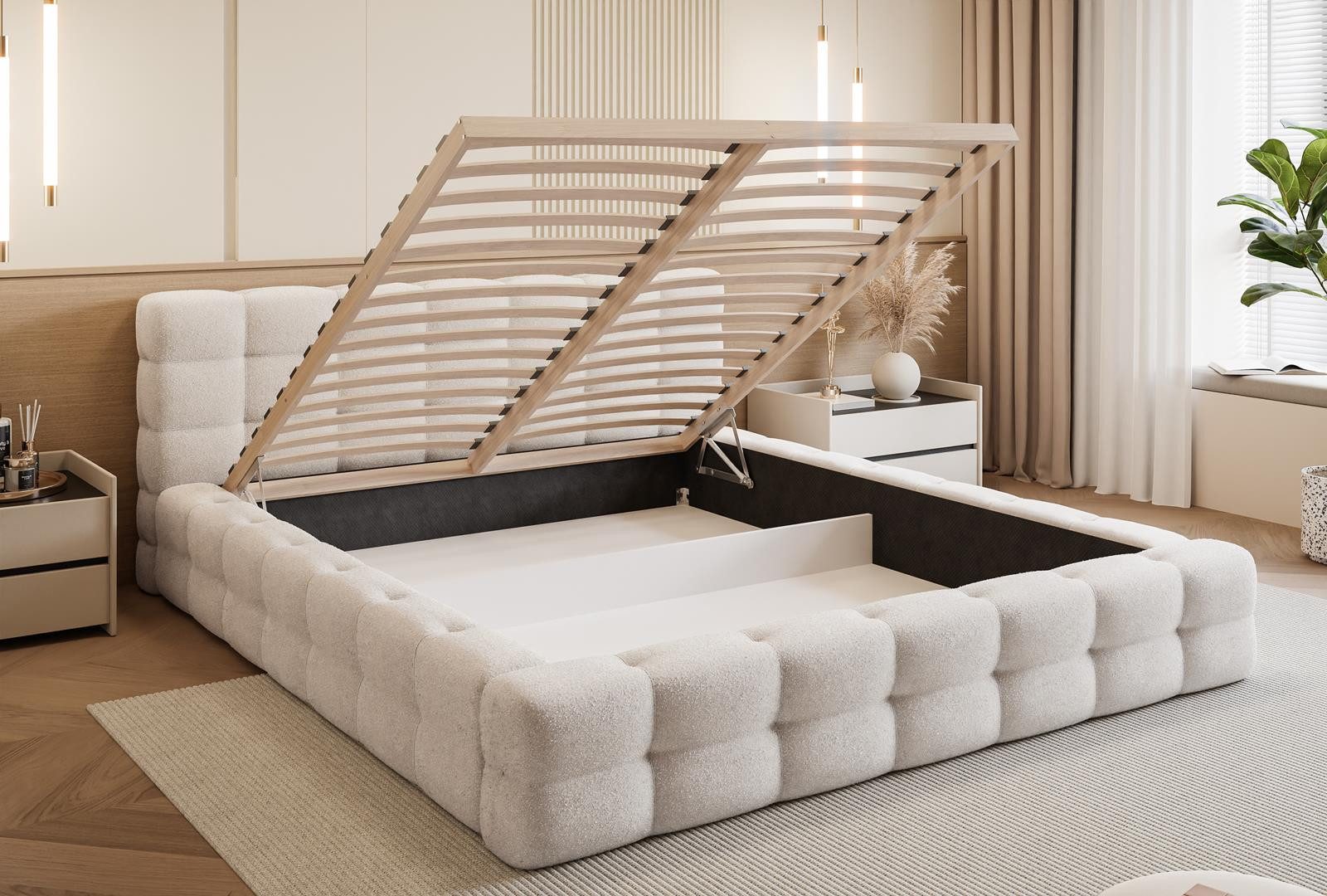 Compleo Polsterbett CLOUDY, Wolkenbett, Funktionales Doppelbett, Luxuriöses Schlafzimmerbett