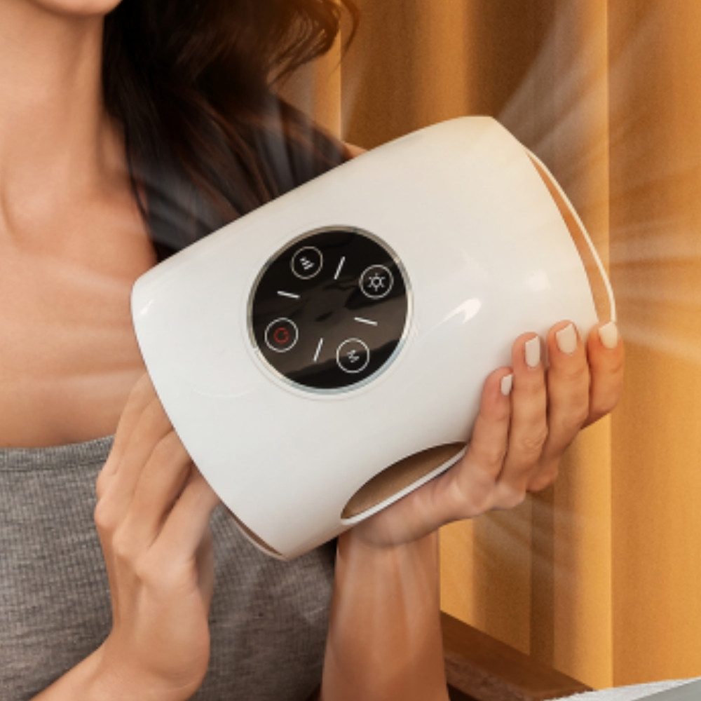 WILGOON Massagegerät Elektrisches Handmassagegerät mit Kompression und Heizung, Weiß, einzigartiger Finger-Stretch-Funktion & wohltuender Wärmefunktion