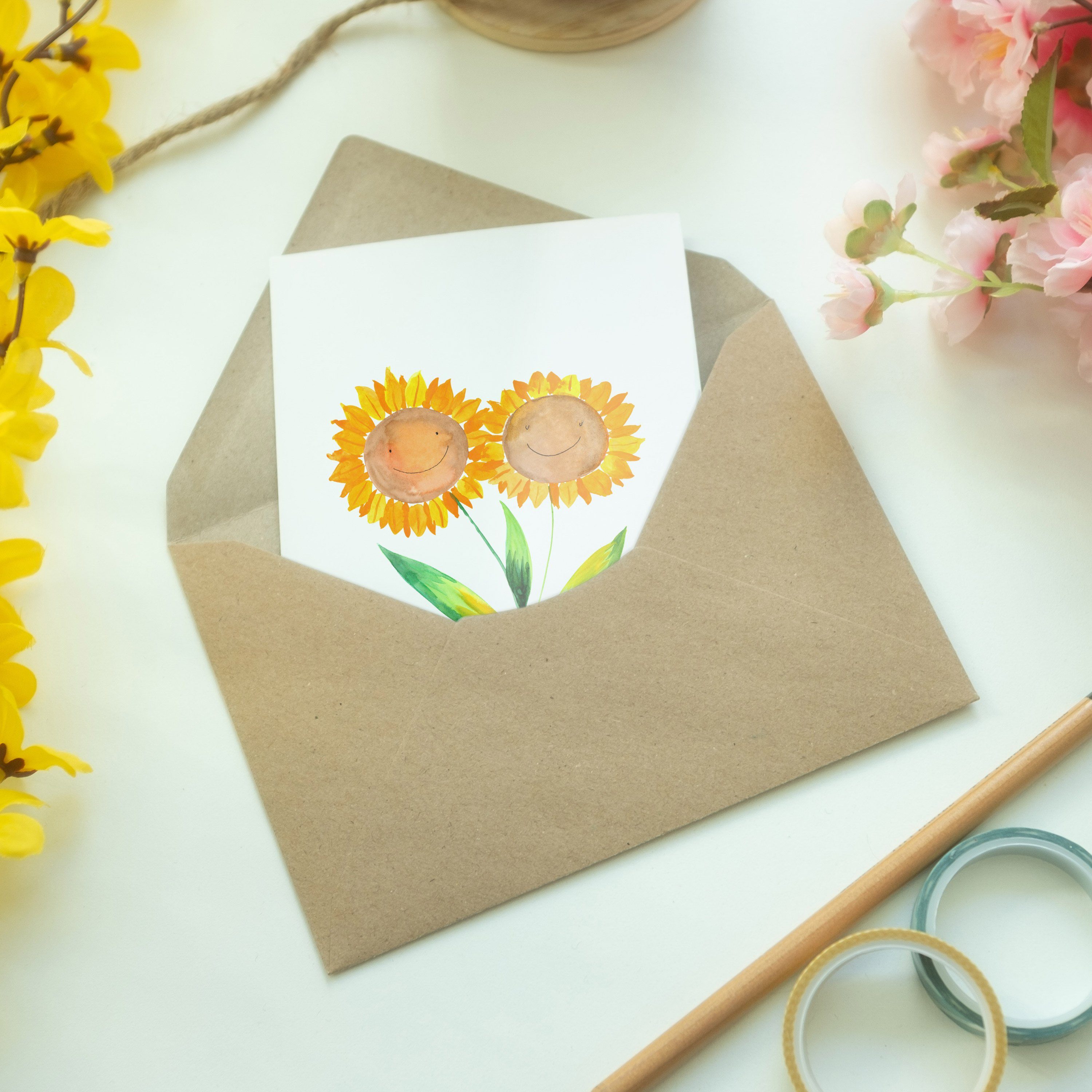 Mr. - Grußkarte Weiß Fre Sonnenblume & Lieblingsmensch, Mrs. - Geschenk, Geburtstagskarte, Panda
