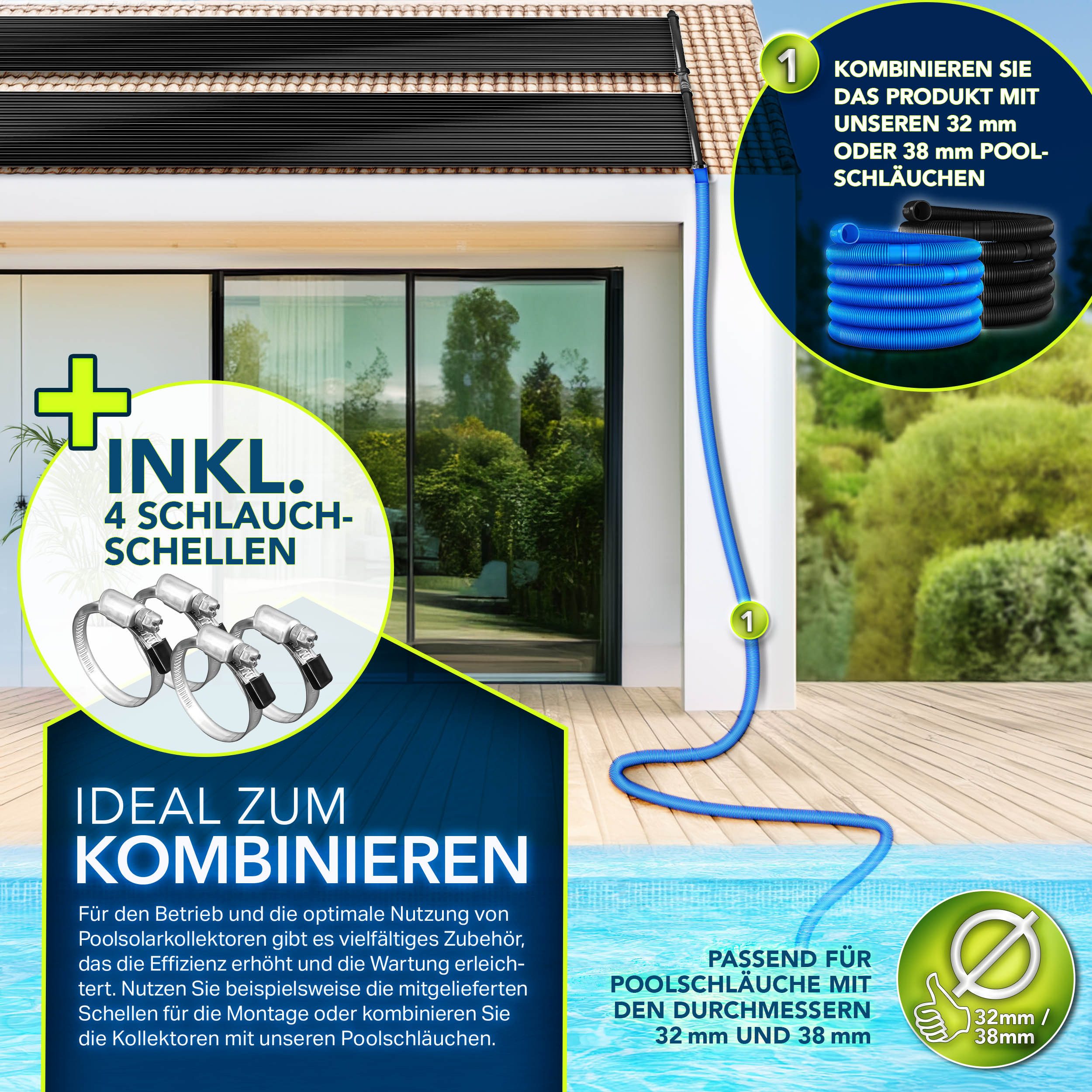 tillvex Pool-Wärmepumpe, Pool Solarkollektor Set, Solarheizung Komplettset