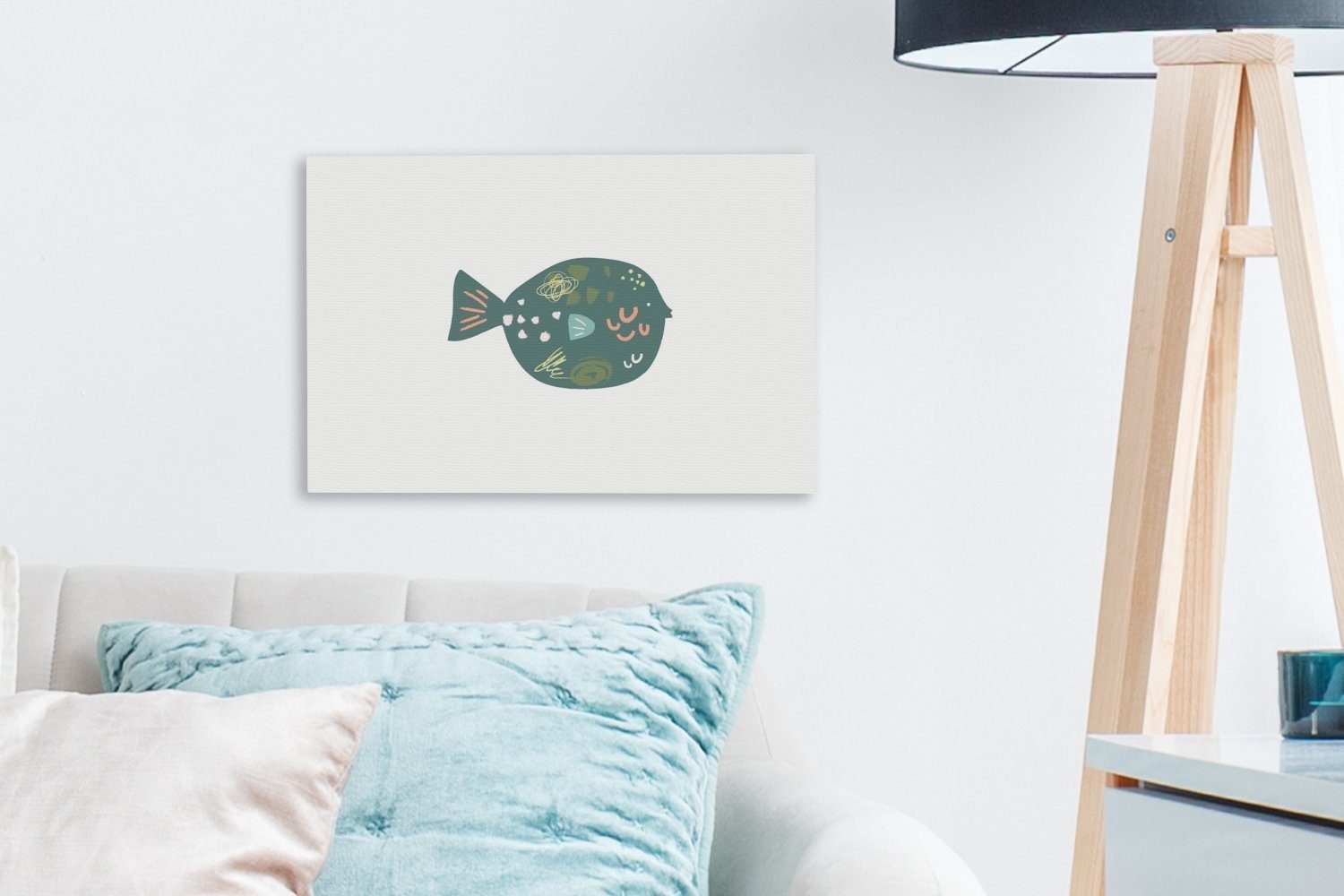 Leinwandbild - Fisch cm St), OneMillionCanvasses® Aufhängefertig, Wandbild - Pastell, 30x20 Wanddeko, (1 Grün Leinwandbilder,