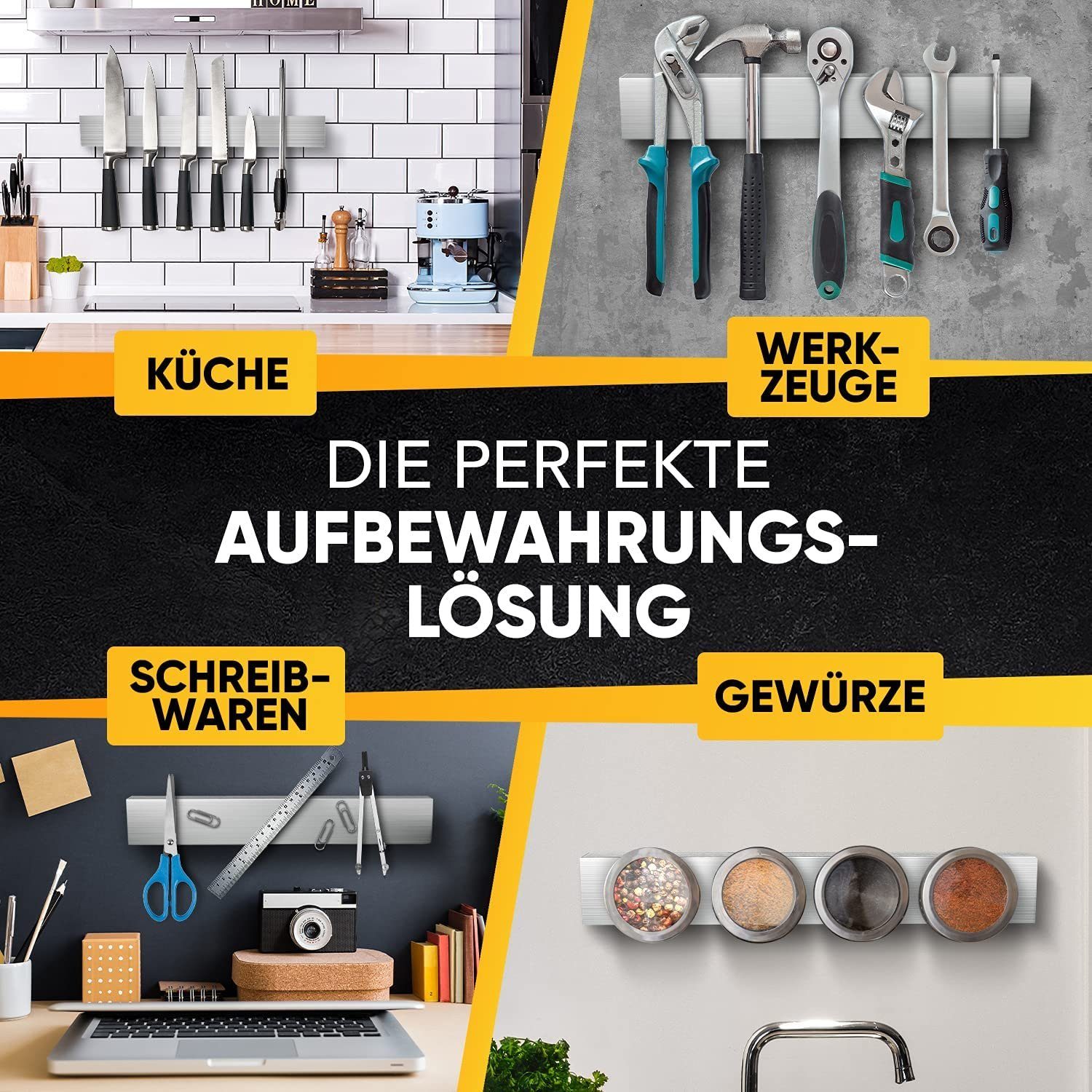 Loco Bird Wand-Magnet Messer-Leiste 40cm Edelstahl - selbstklebend mit 3M VHB Klebeband (1tlg), Magnetische Messerleiste für Küche / Werkzeug - Wandmontage, boh – Bild 5 von 5