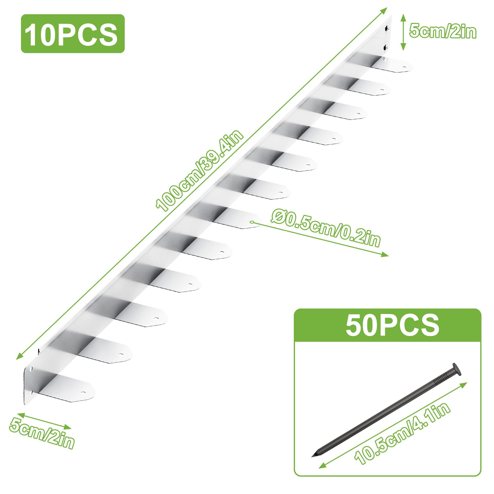 FIVMEN Beetumrandung Rasenkante Gartenkantenplatte 5cm/10cm Hoch aus Metall, Silber, Verzinkt Rasenbleche Mähkante Flexible Rasen Umrandung 5m/10m Lang – Bild 2 von 5