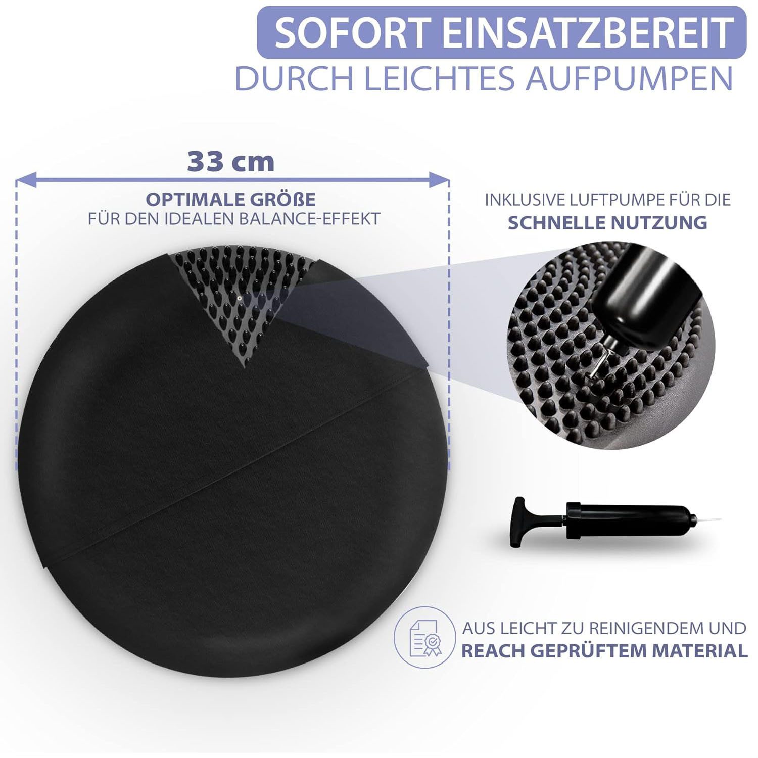 SURFOU Ballsitzkissen mit Pumpe Balancekissen 33cm Luftkissen Sitzkissen Rückenschmerzen, Stärkung Muskulatur Verbesserung Körperhaltung Büro Zuhause Fitness