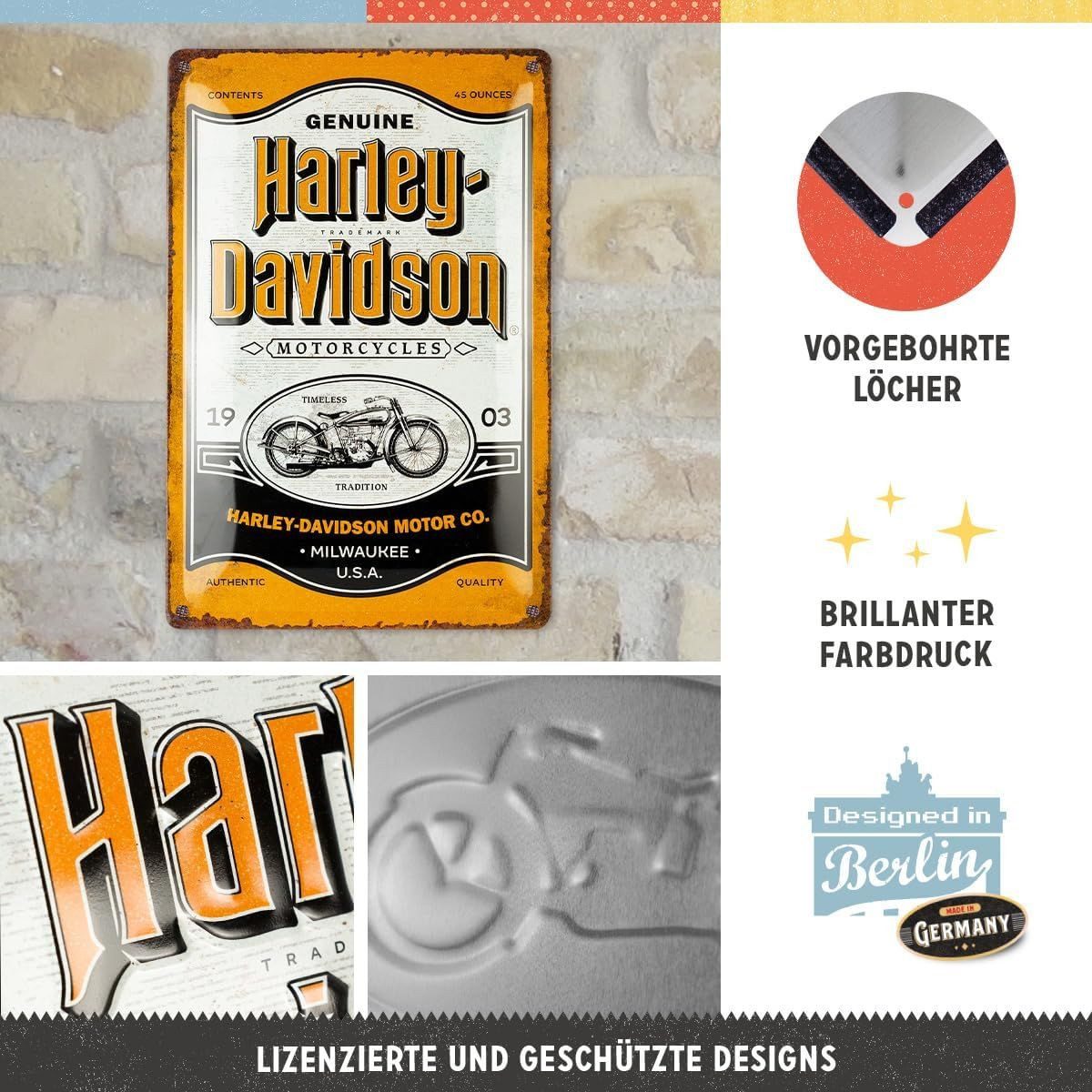 Nostalgic-Art Metallschild Blechschild 20 x 30cm Harley-Davidson - Genuine Motorcycles Milwaukee