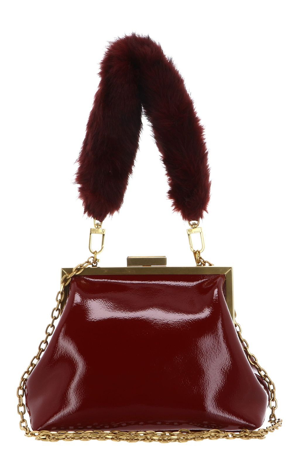 Ted Baker Abendtasche Leather Patent Fur Handle Clutch Bag, aus echtem Leder