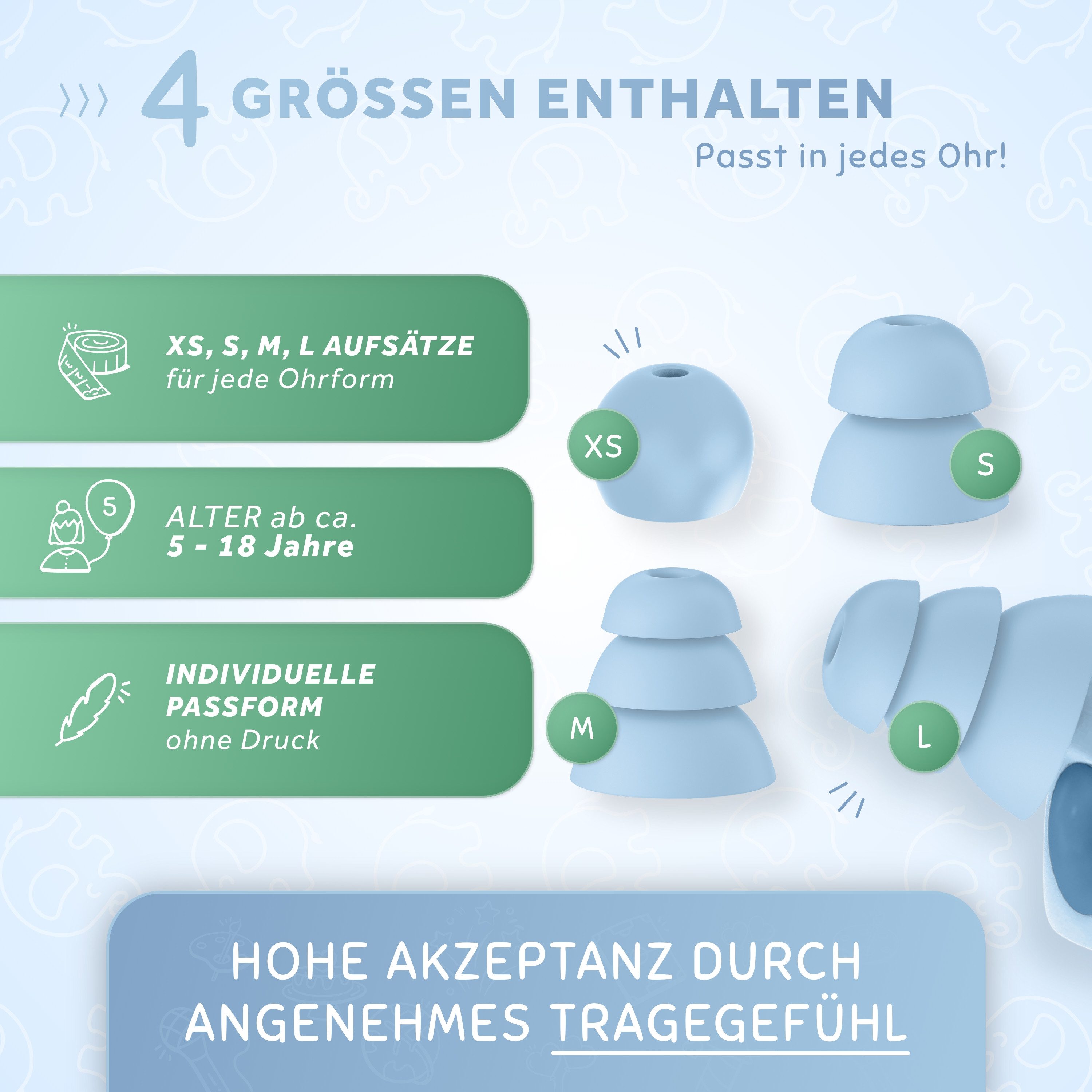 Schallwerk Gehörschutzstöpsel Kids+ Ohrstöpsel Kinder - Weiche & wiederverwendbare Ohrstöpsel, bei Lärmempfindlichkeit, Konzentration & Reisen