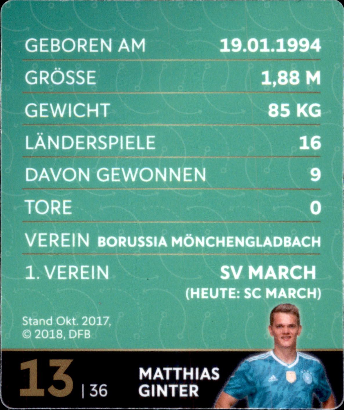 REWE Sammelkarte 13 - Matthias Ginter GLITZER - REWE WM18 Sammelkarte