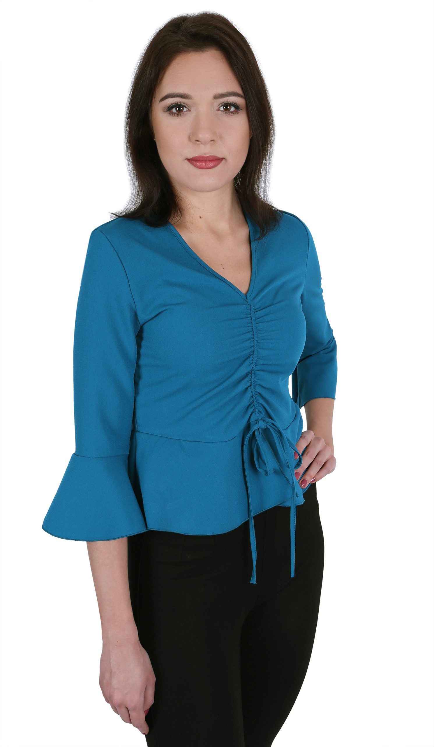Sarcia.eu Blusentop Bluse in Meeresfarbe- Trompetenärmel JOHN ZACK L