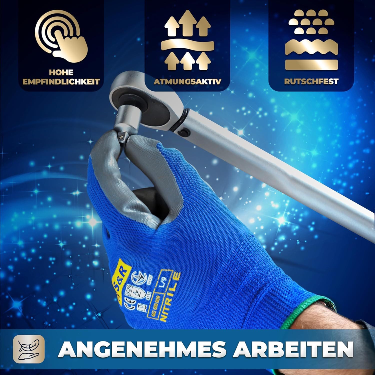 S&R Arbeitshandschuhe mit Polyester-Futter und Nitrilbeschichtung, Anti-Rut günstig online kaufen