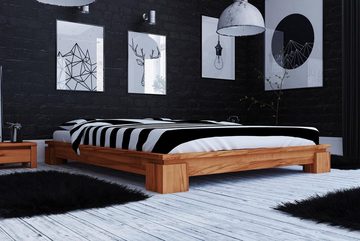 Natur24 Einzelbett Bett Tinci 3 niedrige Höhe 90x200 Kernbuche massiv ohne Holzkopfteil