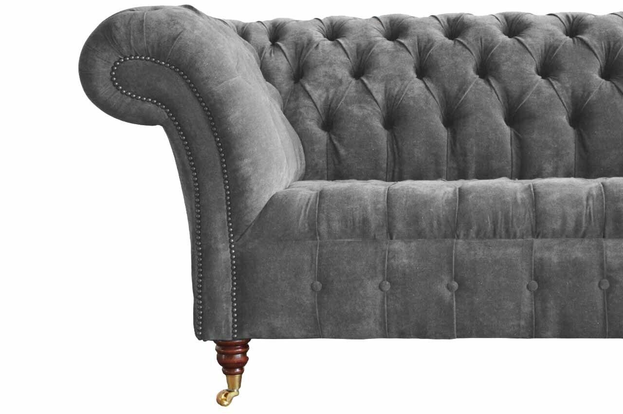 JVmoebel Sofa Couchen, Stoff Couch Sitzer 3 Europe made Sitz Textil Chesterfield In Grau Polster