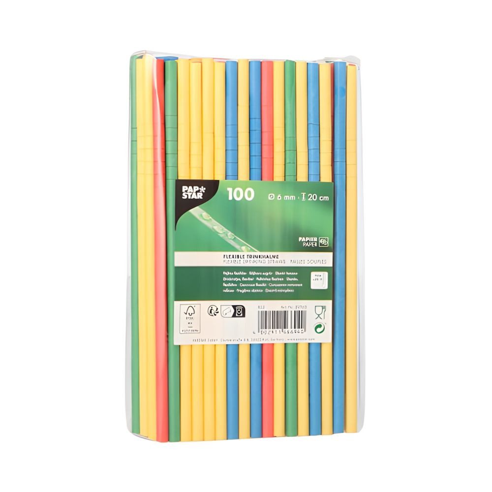 PAPSTAR Trinkhalme Trinkhalme Papier Ø 6 mm, 20 cm farbig sortiert flexibel 1000 Stk