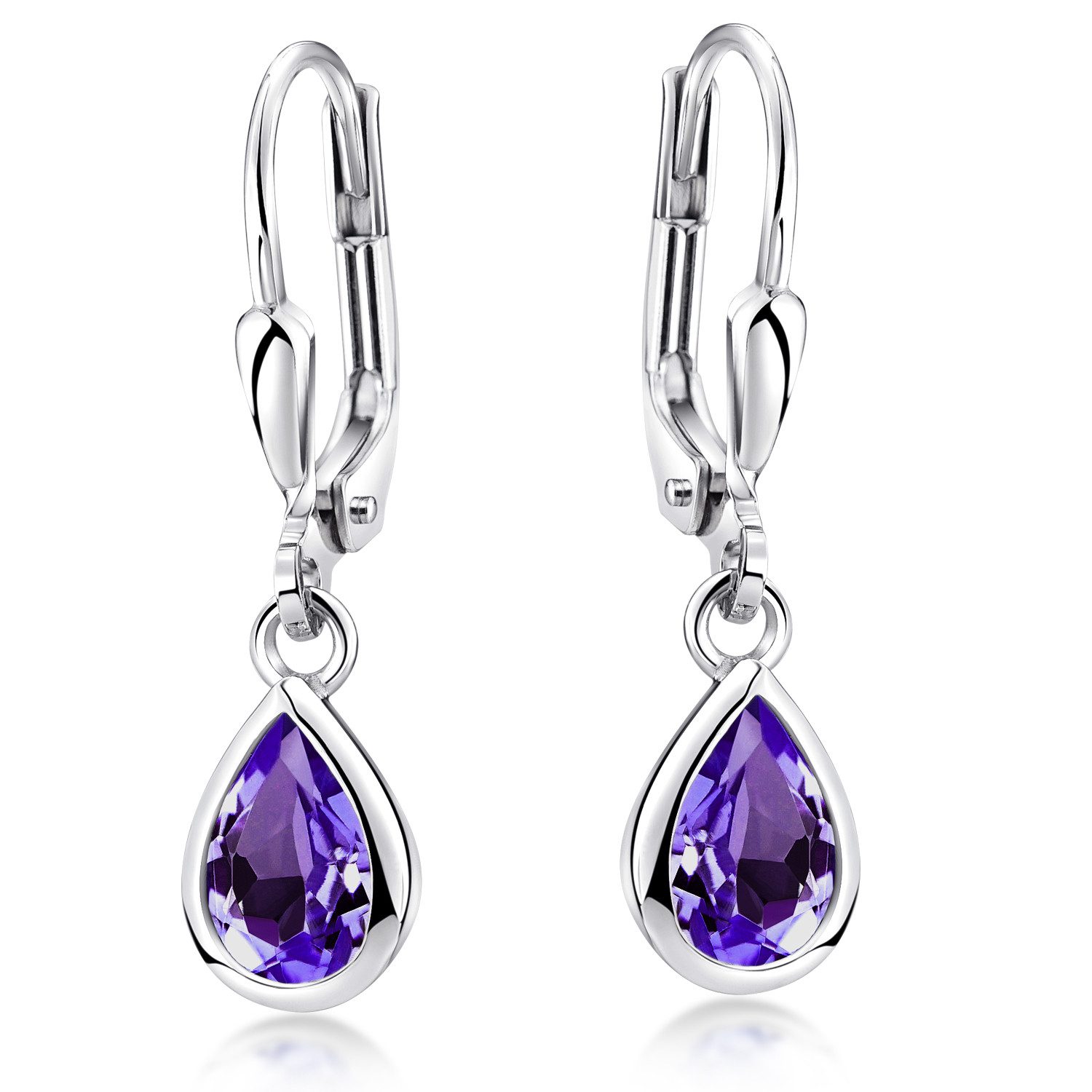 Paar Ohrhänger Damen Amethyst Lila Edelstein SO-448