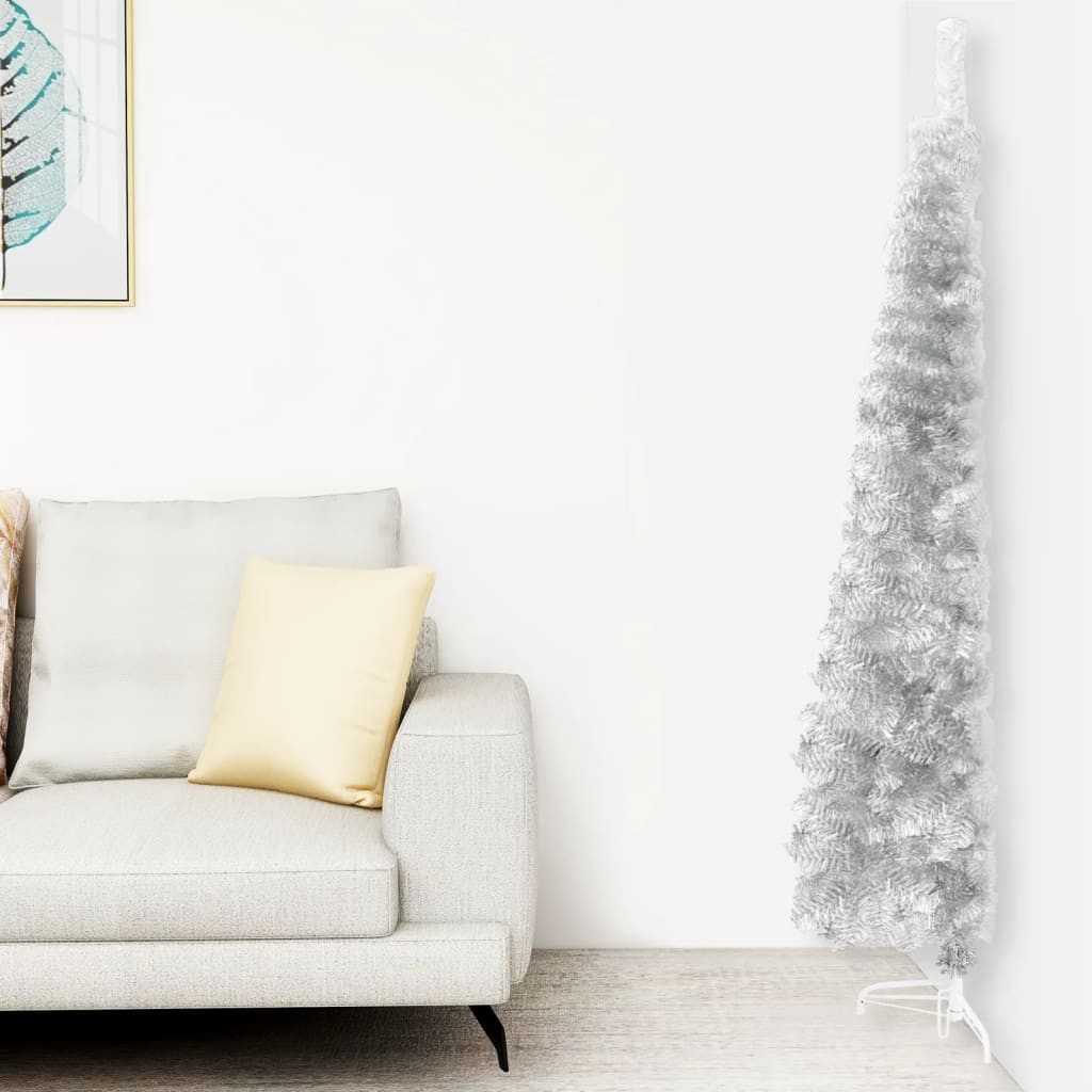 Künstlicher Weihnachtsbaum Künstlicher Halb-Weihnachtsbaum Ständer Schlank Silbern 120 cm