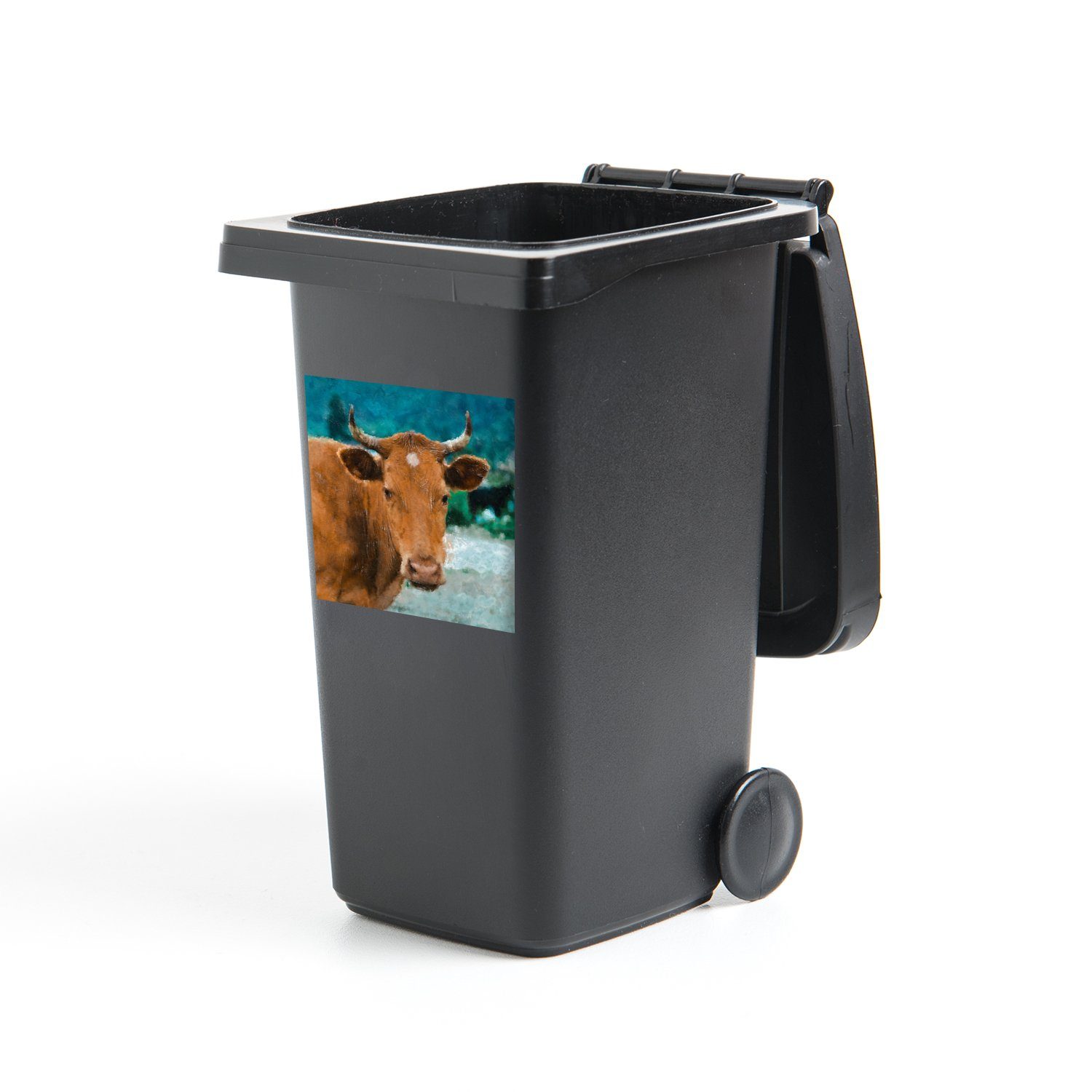 MuchoWow Wandsticker Kuh - Zeichnung - Braun (1 St), Mülleimer-aufkleber, Mülltonne, Sticker, Container, Abfalbehälter