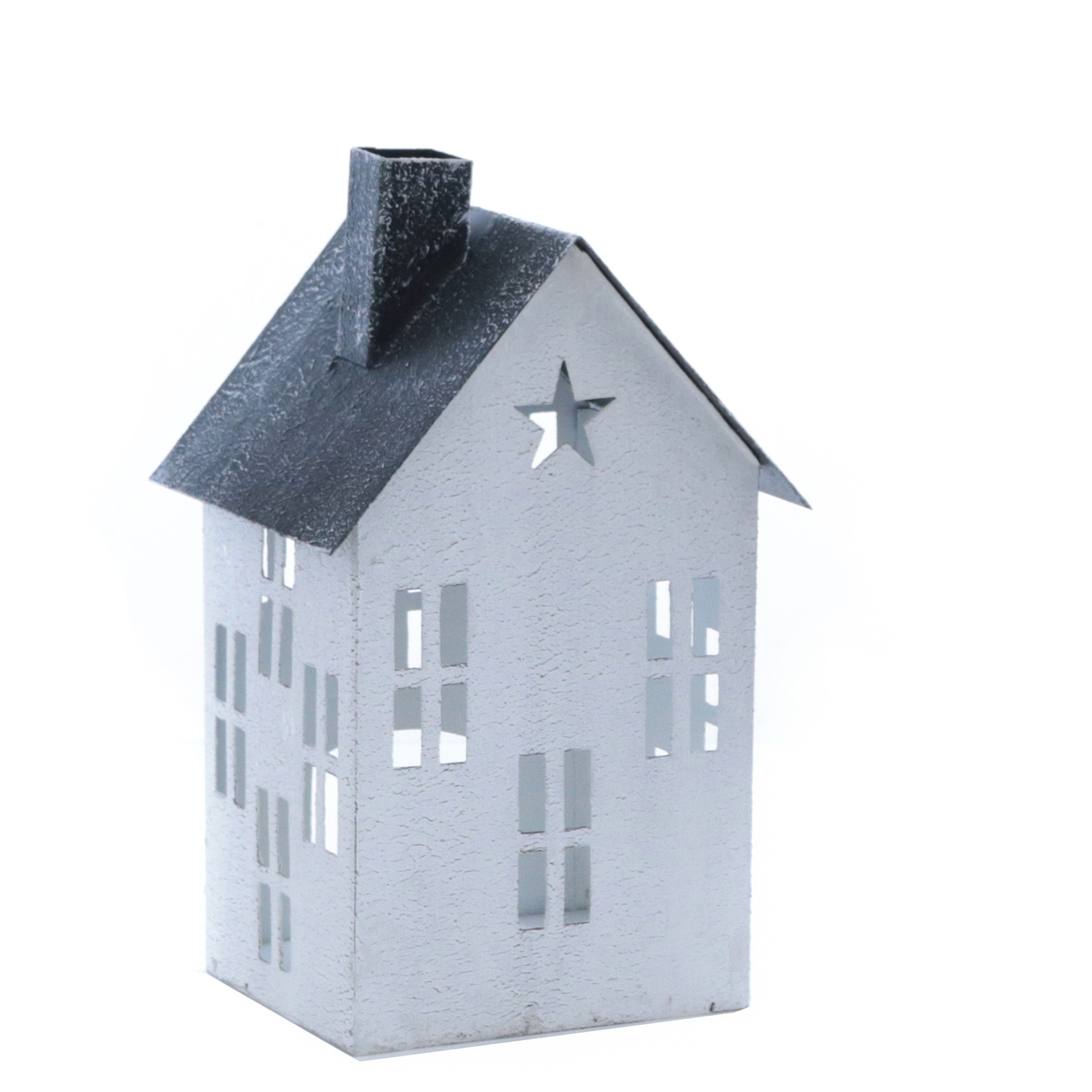 Spetebo Kerzenlaterne Metall Windlicht Deko / 3 mit Haus Lampion (Set, St., 3-teilig), Set weiß cm 3er Windlicht / Kerzenhalter 36 - 14 - 23 Außen Stern