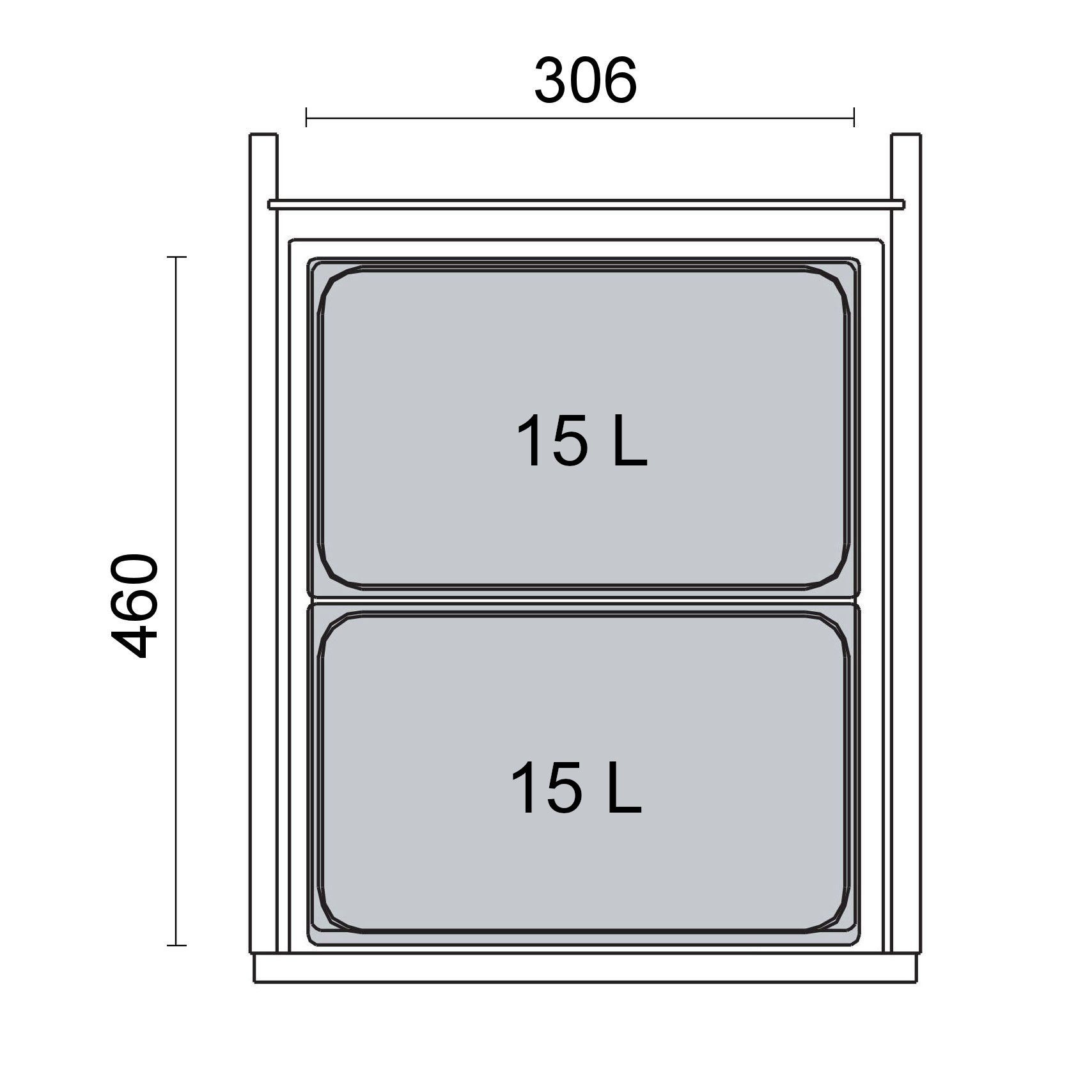 SO-TECH® Mülltrennsystem eins2vier KB 450 mm, Seitenstärke 16 mm Höhe 250 mm, 2x 15L, 1x 45er Bodenplatte, 1x 45er Deckelplatte