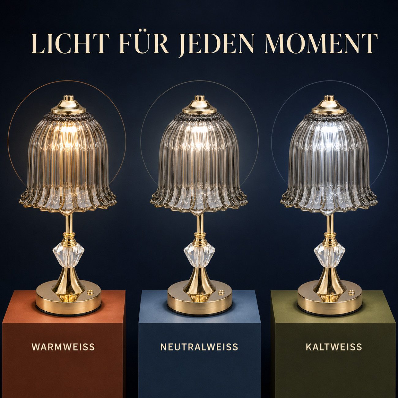 ibettertec LED Nachttischlampe LED-Tischleuchte mit Glasschirm, USB-C aufladbar, 3 Lichtfarben, Leuchtmittel, Schlafzimmerbeleuchtung, Ambientelampe, Stimmungslicht, Dekoleuchte, Nachtlicht, Touch-Sensor, 20 LEDs, Retro-Blütendesign, Gold/Rauchgrau