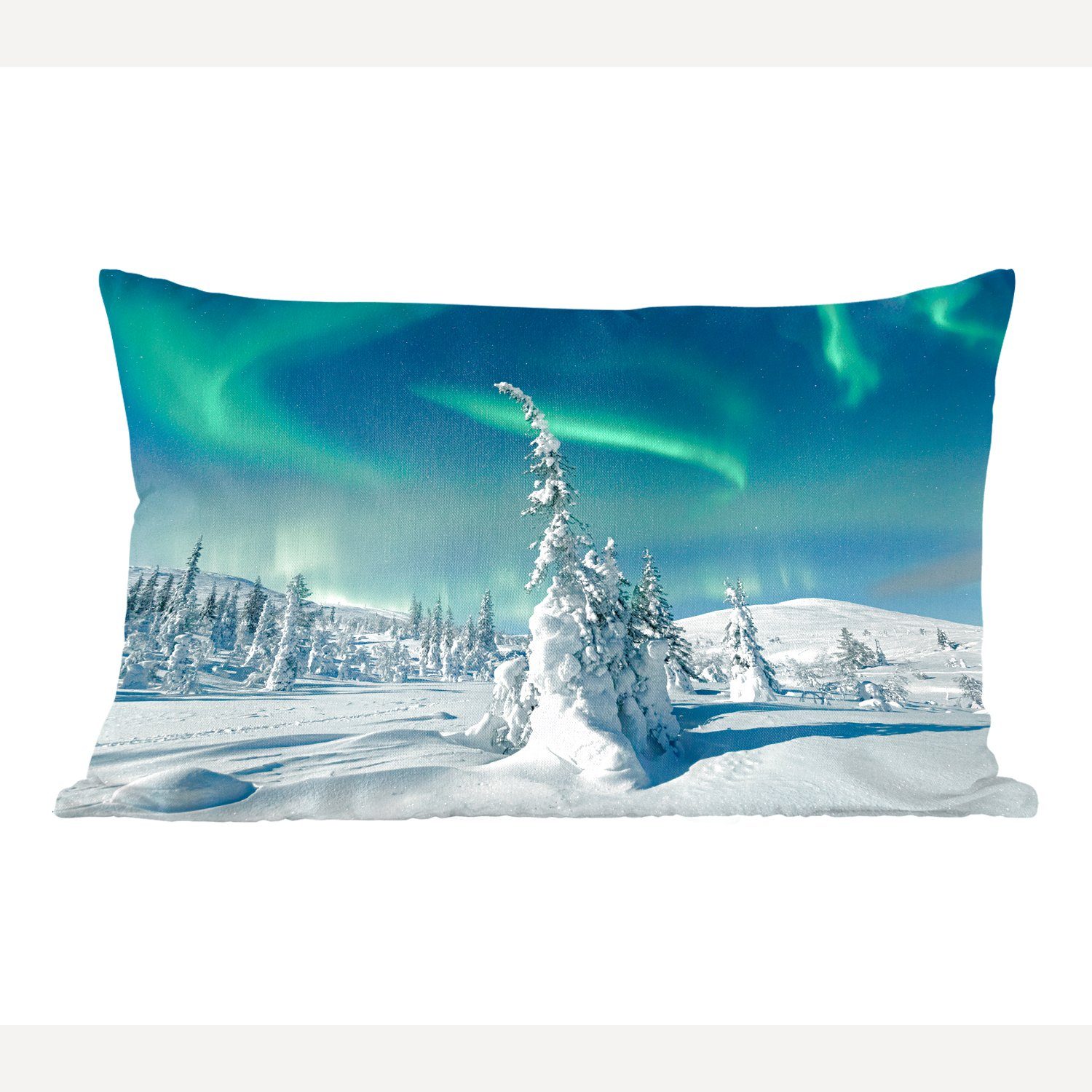 MuchoWow Dekokissen Nordlicht - Schnee - Landschaft - Winter - Höhle, Wohzimmer Dekoration, Zierkissen, Dekokissen mit Füllung, Schlafzimmer