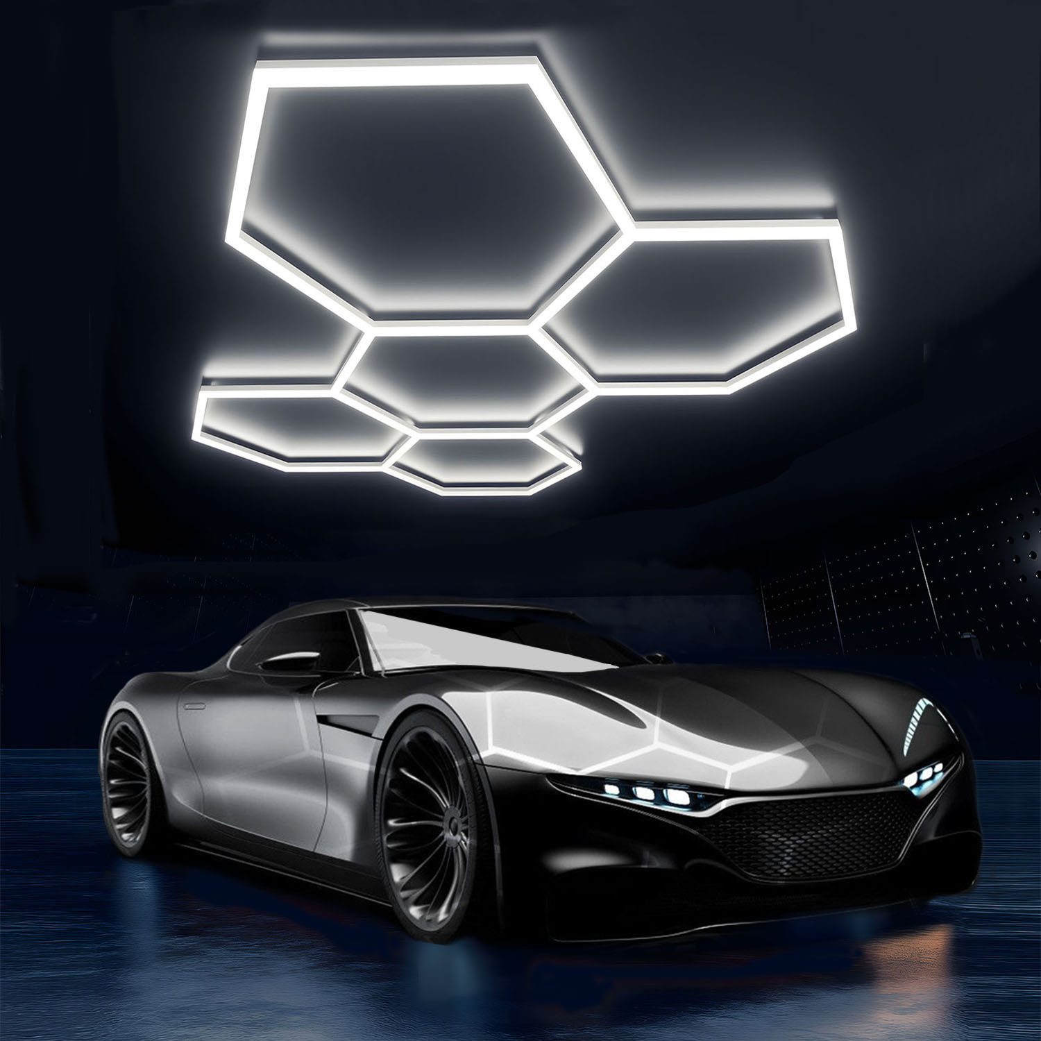 oyajia LED Dekolicht 14er-Pack Hexagon LED Deckenleuchte Werkstatt Garage Waben Beleuchtung, 192W, LED fest integriert, ‎Kaltweiß, Sechseckige LED-Leuchte für Garage, Studio, Lager, Auto-Detailing-Shop