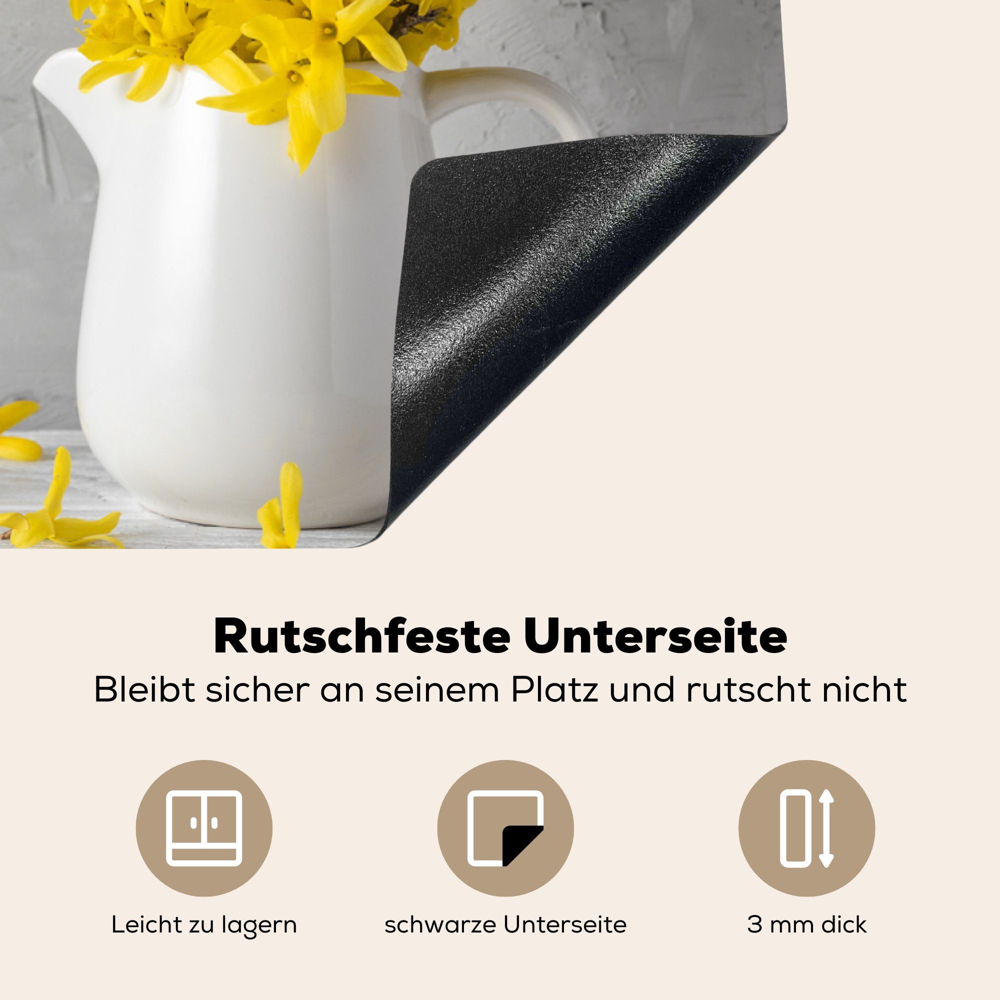 die MuchoWow Ceranfeldabdeckung Vinyl, Herdblende-/Abdeckplatte cm, (1 küche, - Schutz 81x52 für Blumen Stilleben, Induktionskochfeld tlg), Gelb -