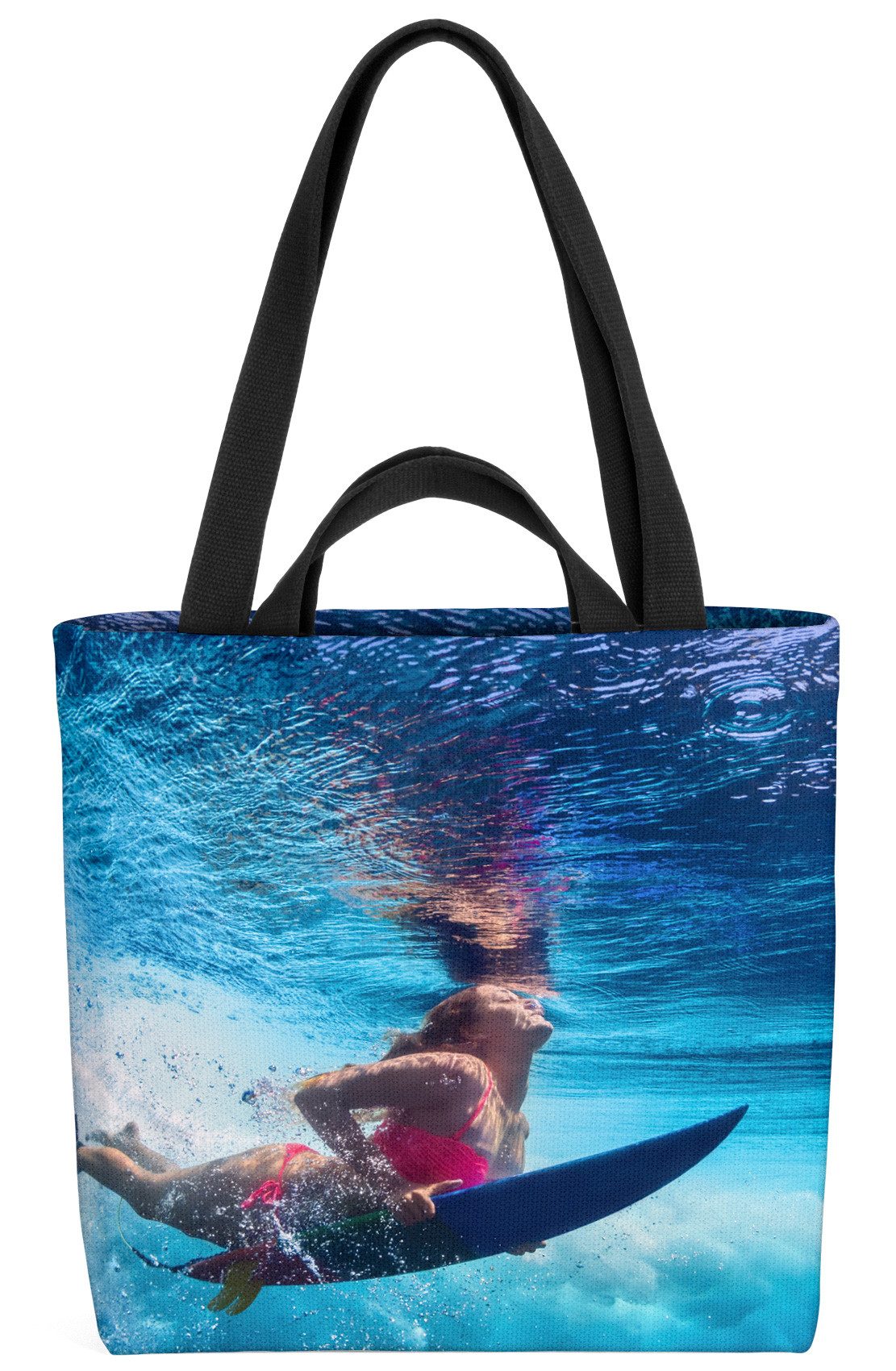 VOID Shopper Einkaufstasche, Surferin Tauchen Surfen Urlaub Karibik Board Brett Ozean Reise Insel