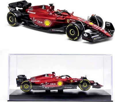 Bburago Modellauto Ferrari Racing F1-75 Leclerc #16 (mit Helm), Maßstab 1:43, in Sammler-Acrylbox