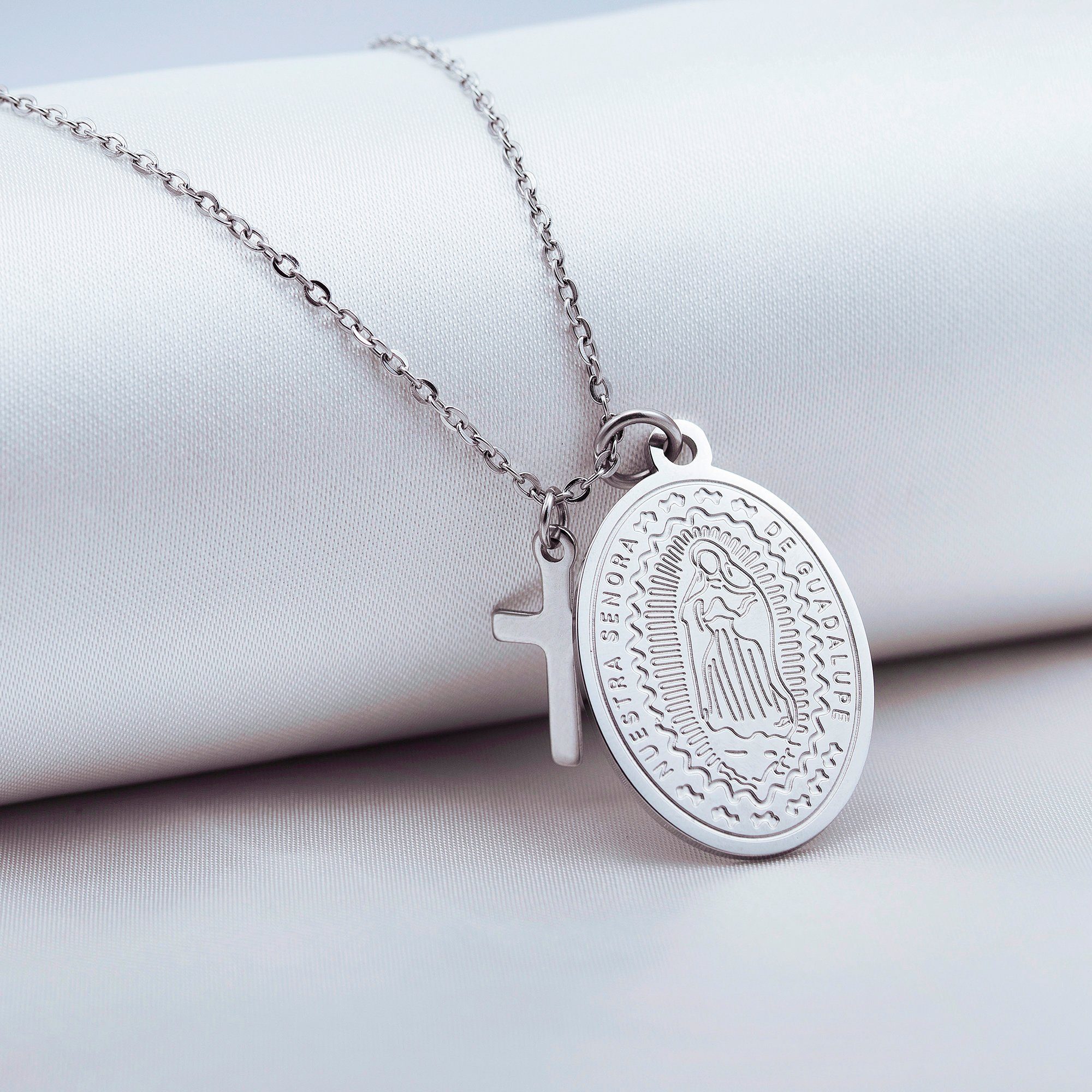 Kim Johanson Kette mit Anhänger Faith, Edelstahl, mit Marienbild & Kreuz-An günstig online kaufen