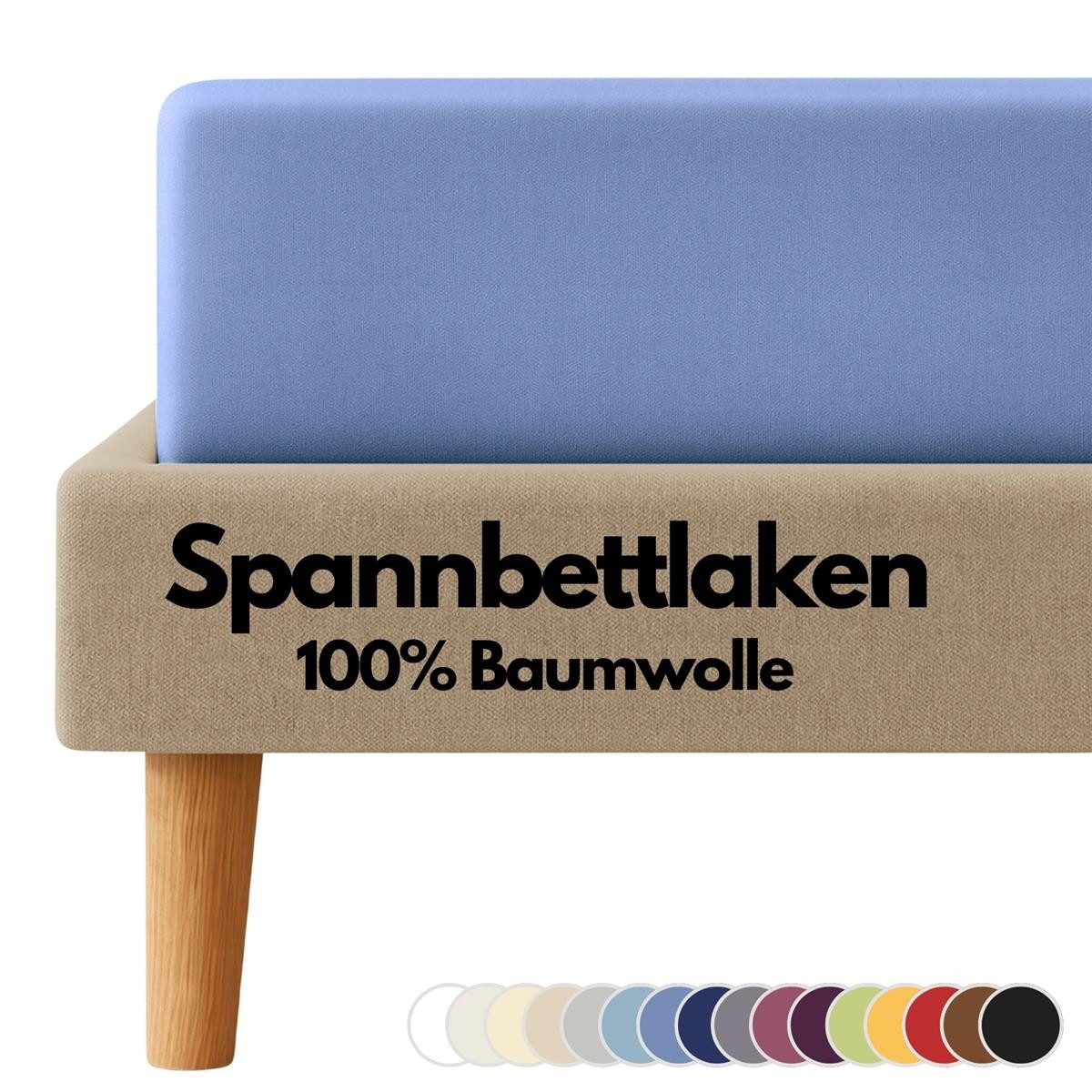 Carpe Sonno Spannbettlaken Jersey 100% Baumwolle viele Größen OEKO-TEX 100 Gummizug Spannbetttuch, Jersey, Gummizug: rundum, (1 Stück), Spannbettlaken 90 x 200 - 100 x 200 bis 22cm Höhe, Blau
