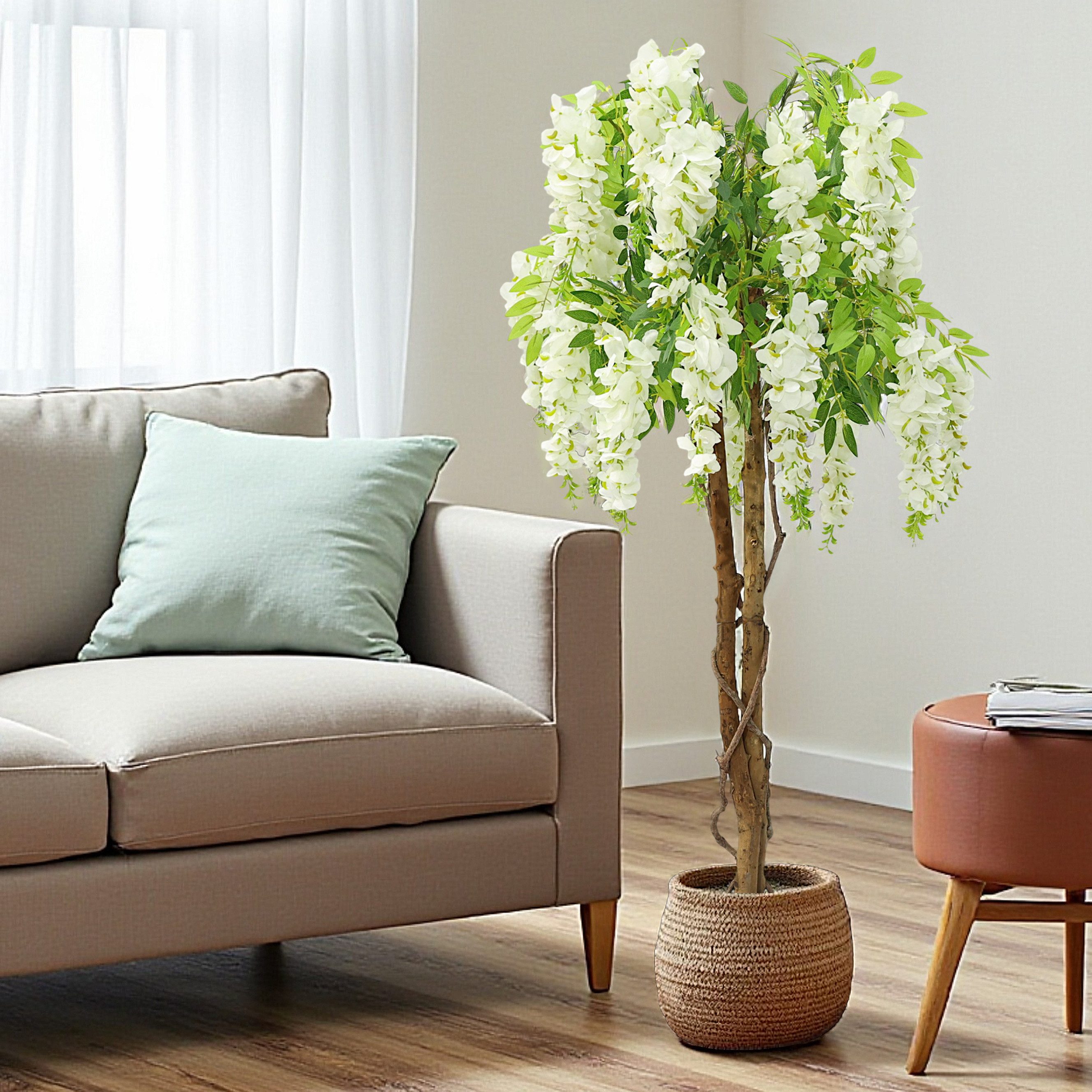 Kunstpflanze künstliche Pflanze Wisteria 120 cm mit weißen Blüten Wisteria, Arnusa, Höhe 120 cm, sehr realistische Kunstpflanze