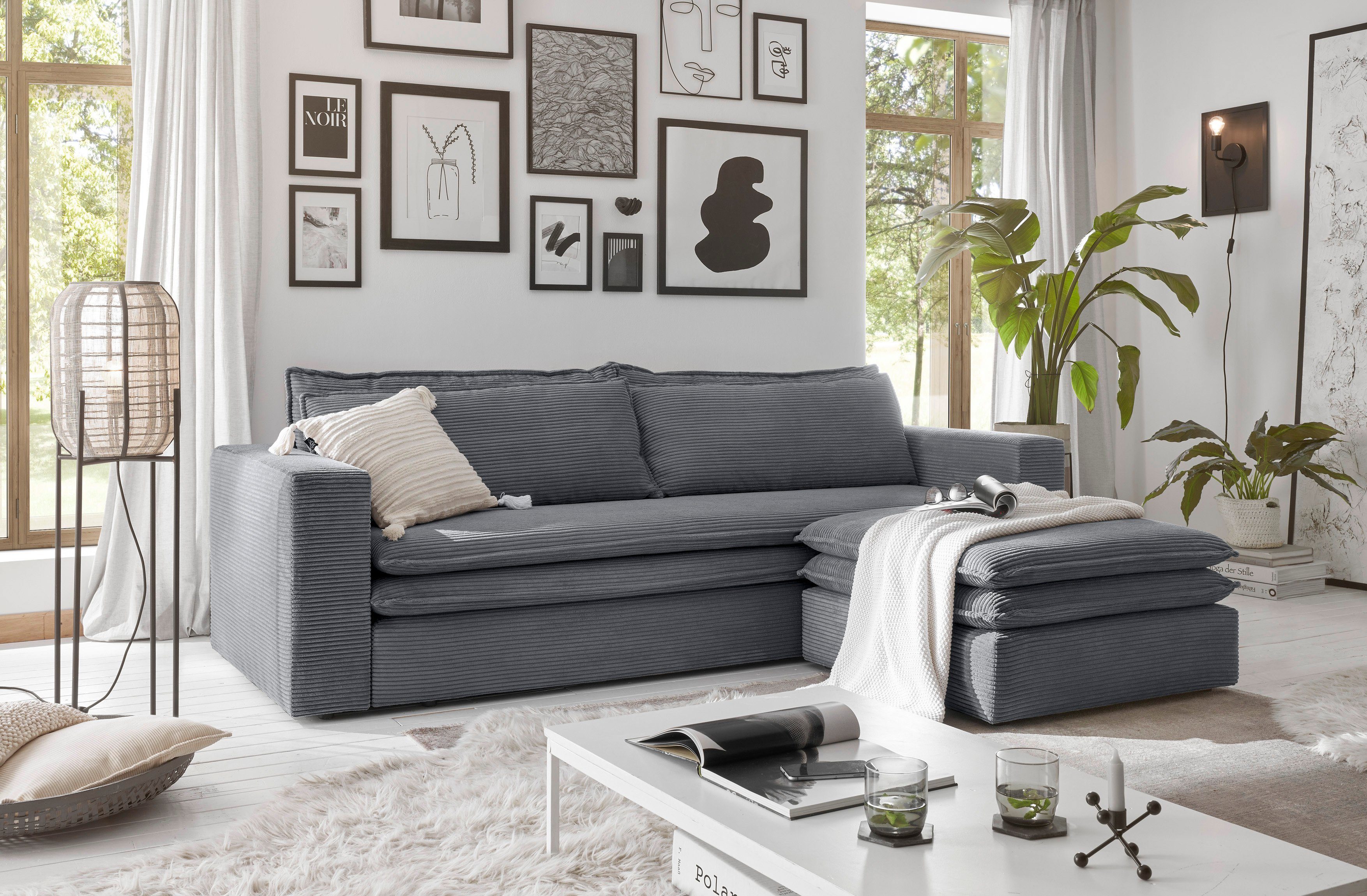 Places Sitzgruppe (2-tlg), Loveseat-Hocker im Set 3-Sitzer-Sofa mit PIAGGE, of Anthrazit Bettfunktion Style und