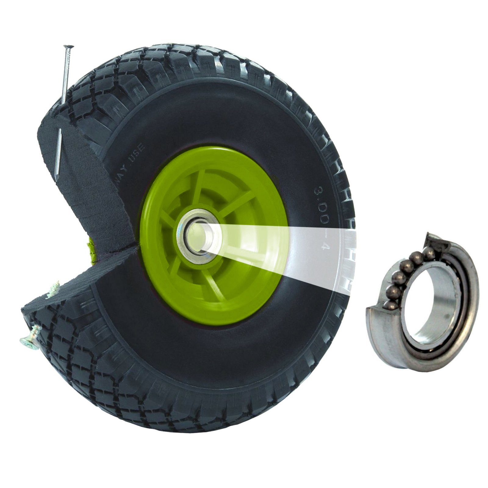 Sackkarren-Rad PU-Rad 260x85 mm versetzte Nabe Ø 20 mm grün Vollgummi Bollerwagen