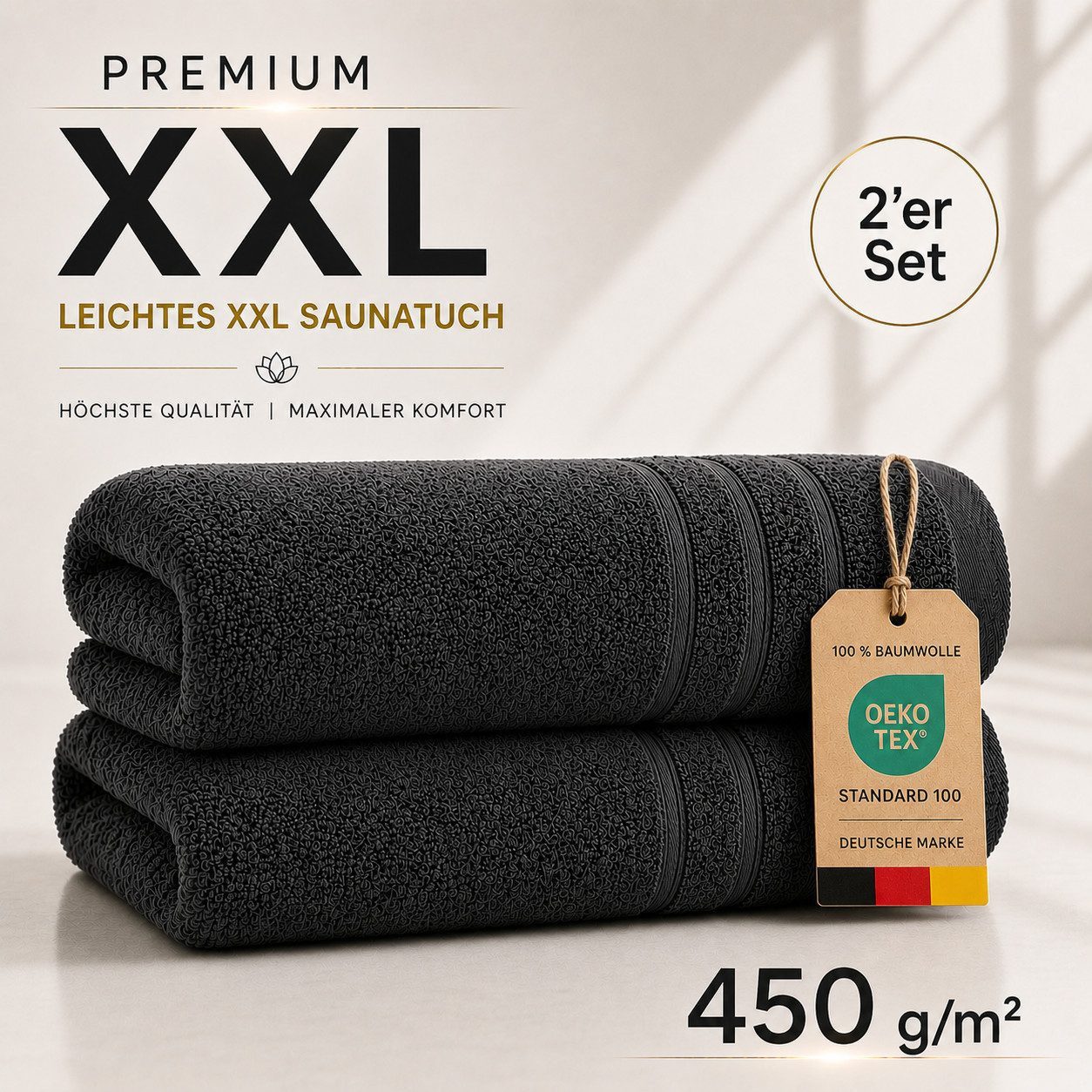 Komfortec Saunatuch 2er Set extra Große - Premium Badetuch - 80x200 XXL, Frottee (2-St), extra Große, 100% Baumwolle, Weich, Schnelltrocknend – Bild 3 von 5