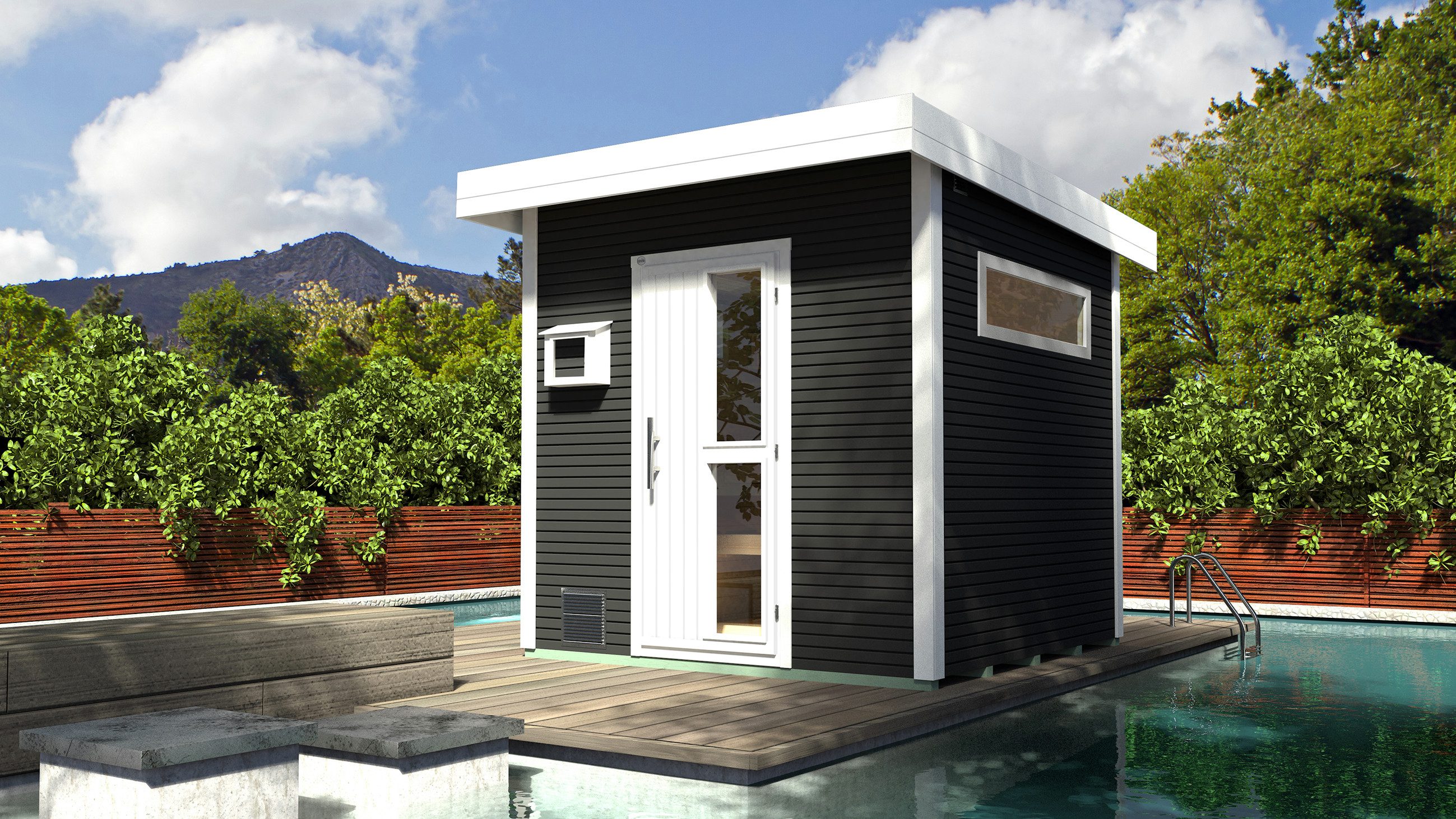 weka Saunahaus Design-Saunahaus KUOPIO 1, BxTxH: 263 x 298 x 253 cm, 45 mm, Blockbohlen, modernes wekaLine-Profil