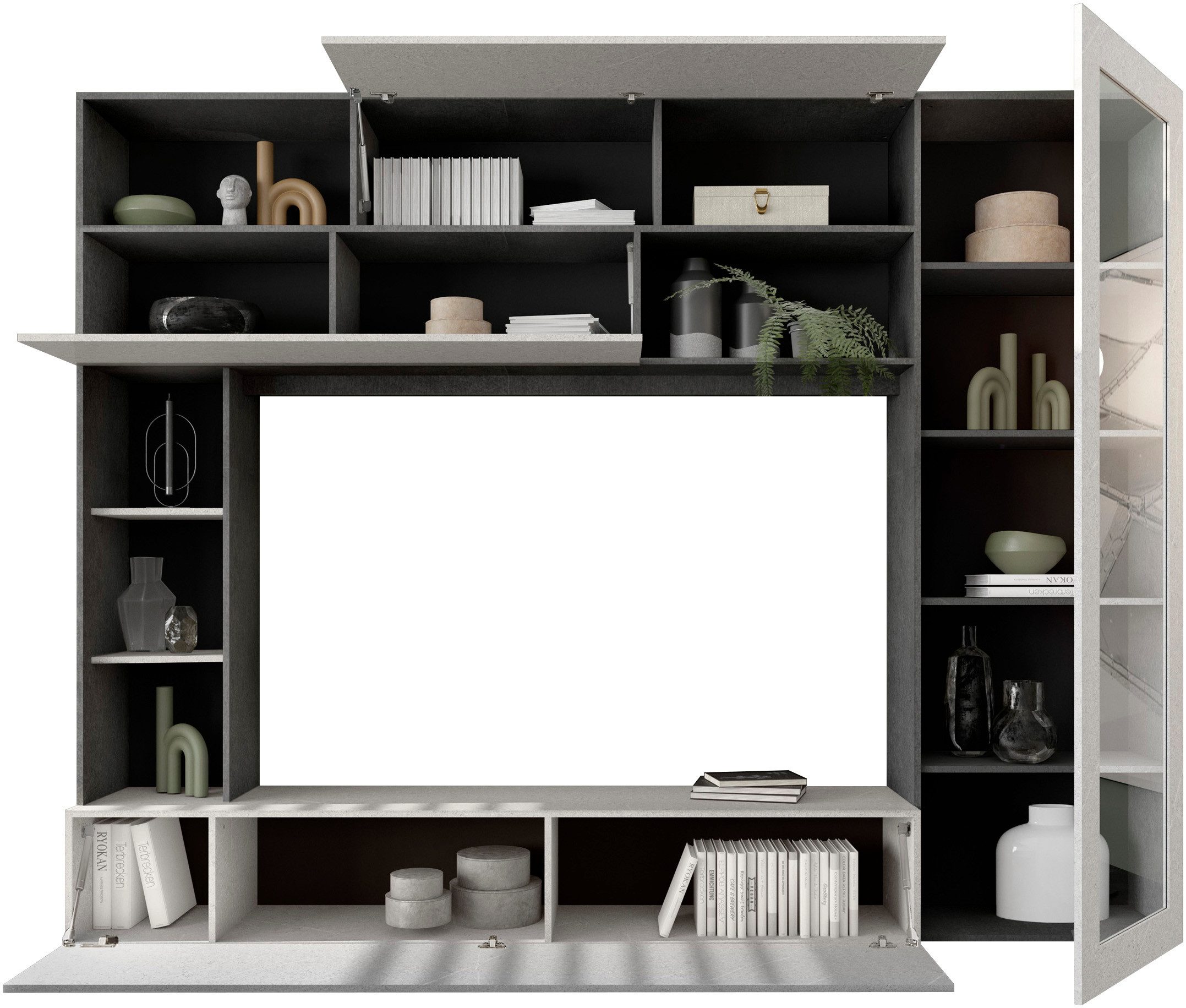 Home affaire Wohnwand PRATO, Breite 272 cm, Höhe 210 cm, Kompakt-Wohnwand, Mediawand, Schrankwand, moderne u. grifflose Optik, viel Stauraum