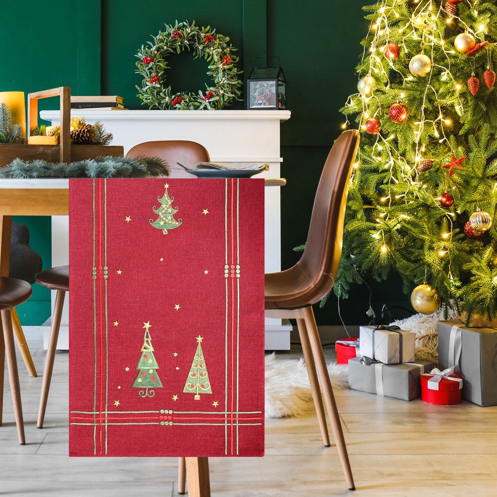 Tischdecke Leinen Optik Christmas wasserabweisend, Weihnachten, Tanne, X-Mas