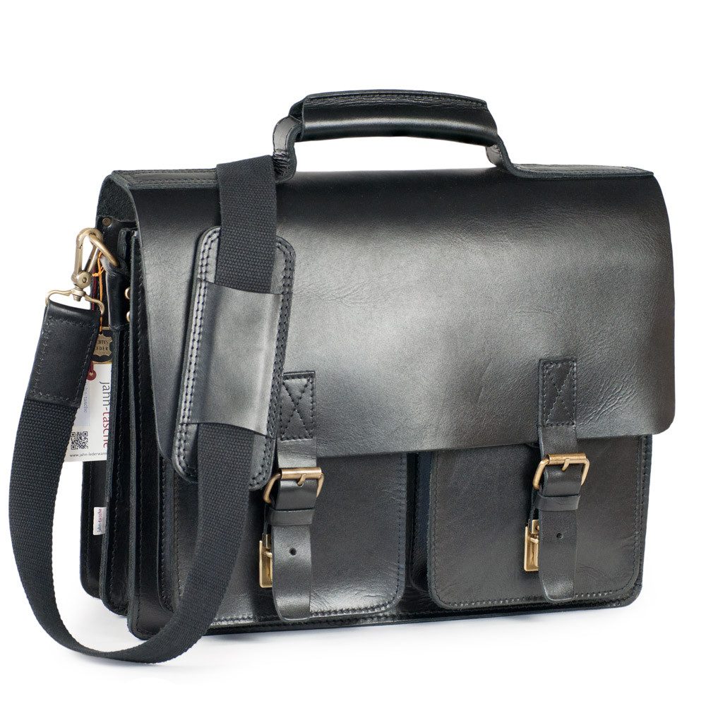 Jahn-Tasche Aktentasche Naturleder Lehrertasche, Anilin-Leder Schwarz, Jahn-Tasche 420-anilin